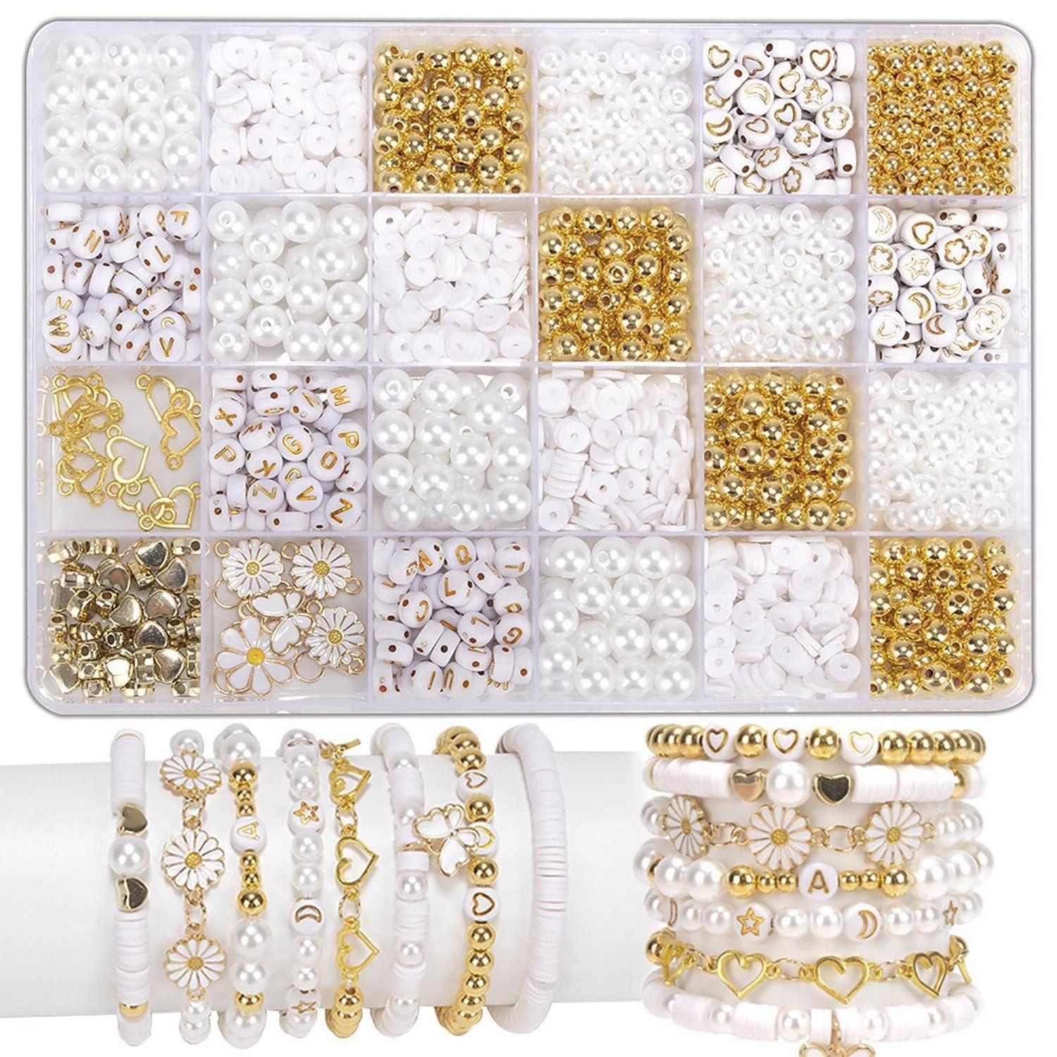 LuxusKollektion Ketten und Armband Set Perlen Set zum Armbänder Selber Machen Weiß