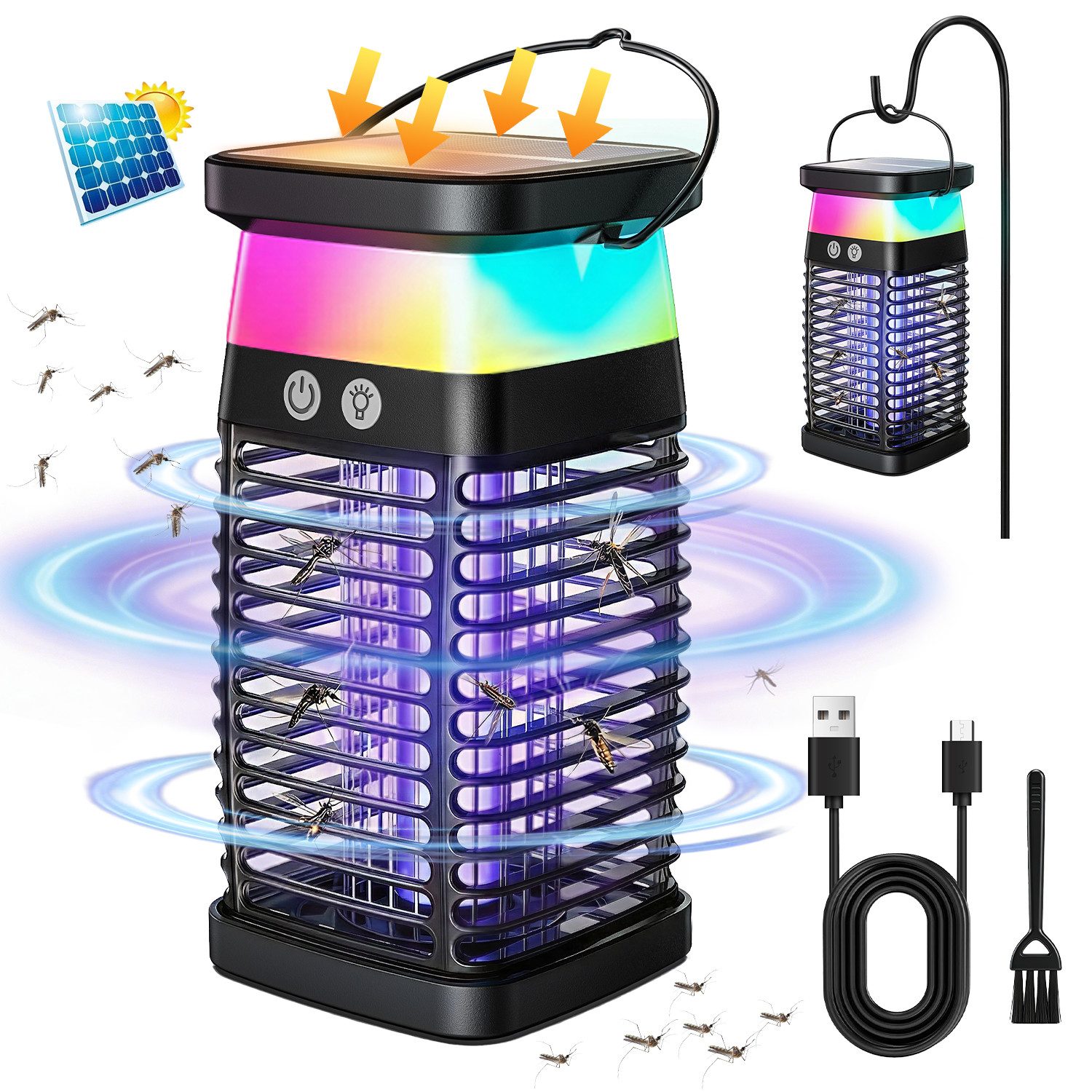 SWGOTA Insektenvernichter UV Insektenvernichter Solar 4200V, Mückenlampe Elektrisch, 360° Schutz, Insektenvernichter Elektrisch,Sicher,Wasserdicht & Leicht zu Reinigen