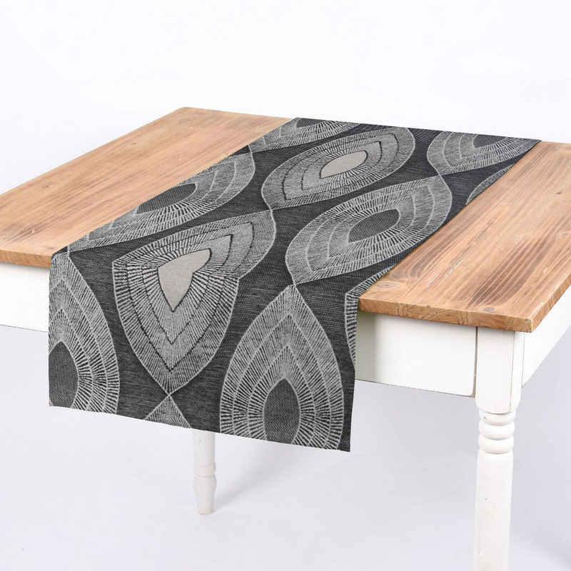 SCHÖNER LEBEN. Tischläufer SCHÖNER LEBEN. Tischläufer Blätter schwarzer Hintergrund ecru 40x160, handmade