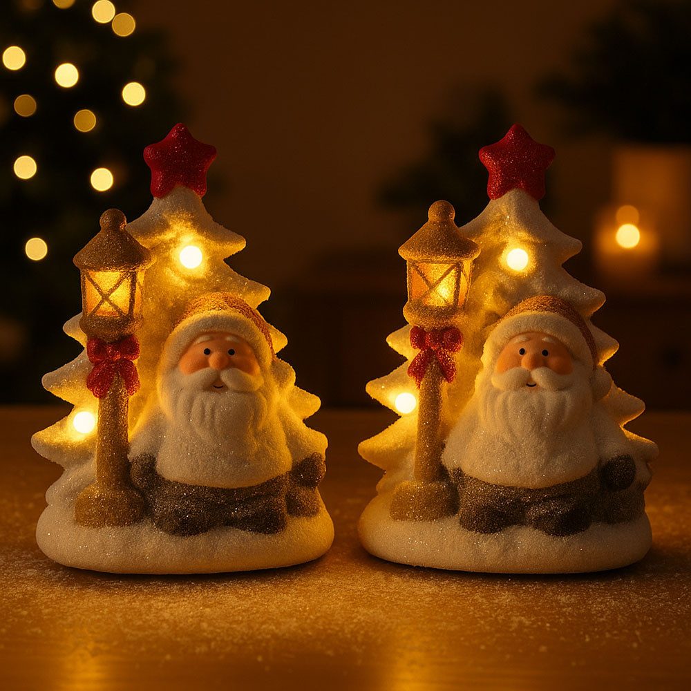 GLOBO LIGHTING LED Dekolicht, LED-Leuchtmittel fest verbaut, Warmweiß, Weihnachtsdeko Figuren Tischdeko Batterie Weihnachtsmann LED H 22cm 2x