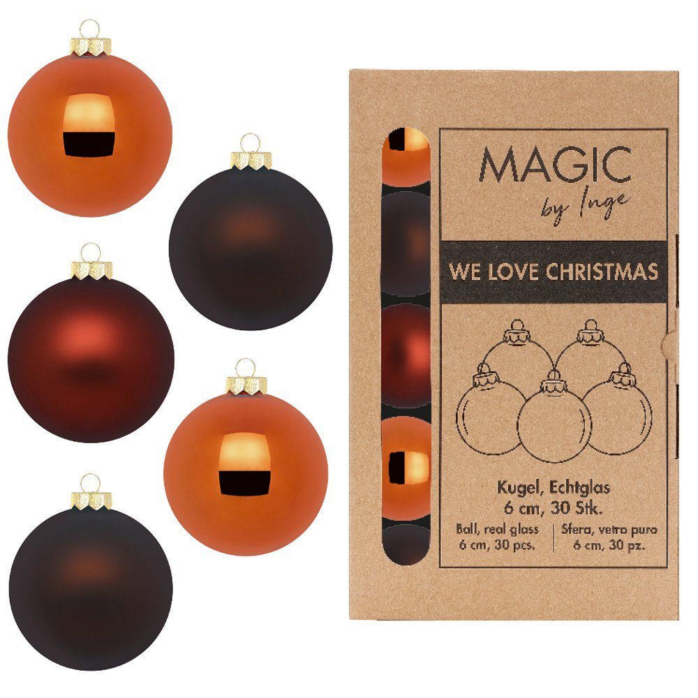 MAGIC by Inge Weihnachtsbaumkugel, Weihnachtskugeln Glas 6cm 30 Stück - Shiny Chestnut