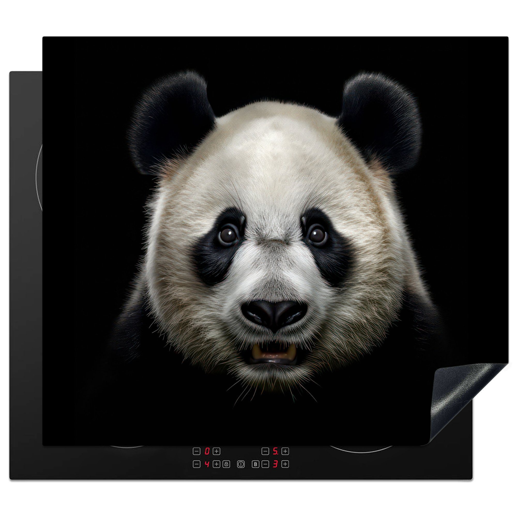 MuchoWow Herdblende-/Abdeckplatte Tiere - Panda - Porträt - Schwarz - Pandabär, Vinyl, (1 tlg), 60x52 cm, Mobile Arbeitsfläche nutzbar, Ceranfeldabdeckung | Herdabdeckplatten
