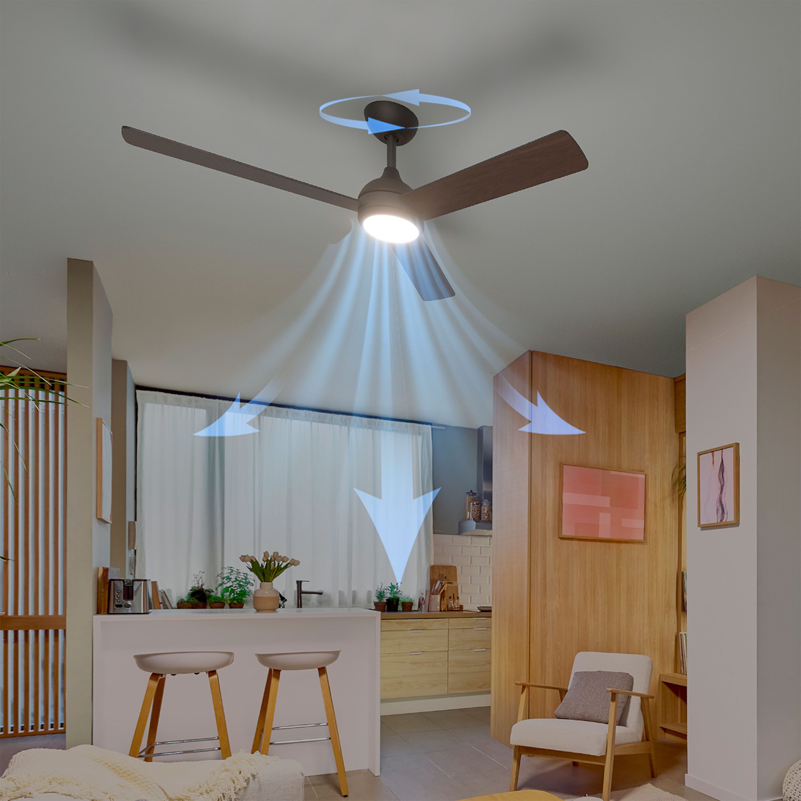 Philips LED Deckenleuchte Civx 24W, Ventilator 32W, drehbare Blätter, ⌀132cm schwarz-dunkelbraun, CCT - über Fernbedienung, Dimmer, Dimmfunktion, Ein-/Ausschalter, Farbsteuerung, Fernbedienung, Infrarot inkl., Memoryfunktion, Ventilatorfunktion, dimmbar über Fernbedienung, mehrere Helligkeitsstufen, LED fest integriert, warmweiß - kaltweiß, 3000-6500 Kelvin, dimmbar mit Fernbedienung, 2500 Lumen