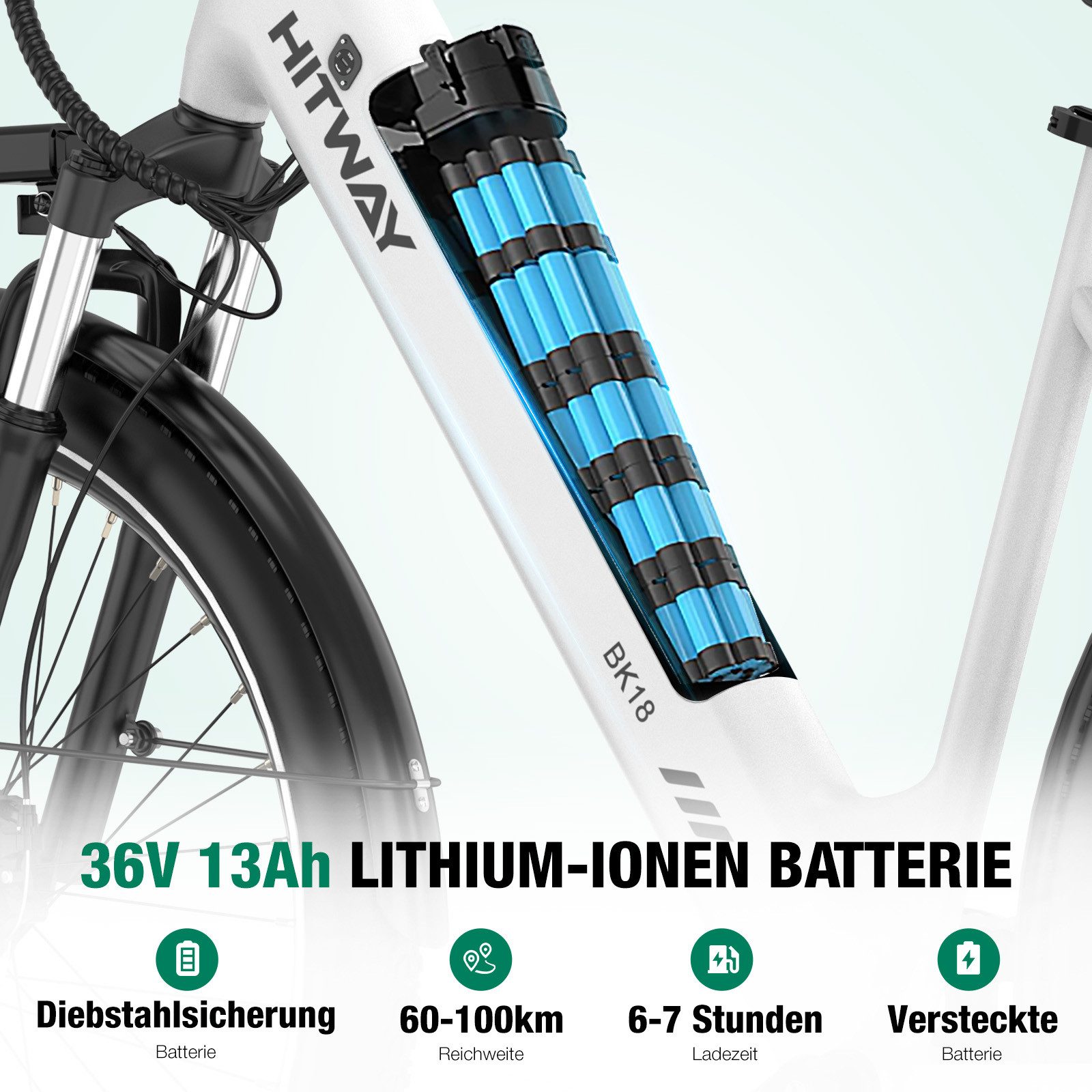 HITWAY E-Bike Cityrad 27,5 zoll Elektrofahrrad mit 36V13Ah Akku bis zu 60-100km E-Cityrad, 7 Gang shimano shimano Schaltwerk, Kettenschaltung, 250W Heckmotor, 468 Wh, Trekkingrad Pedelec für Damen u. Herren mit APP, NFC