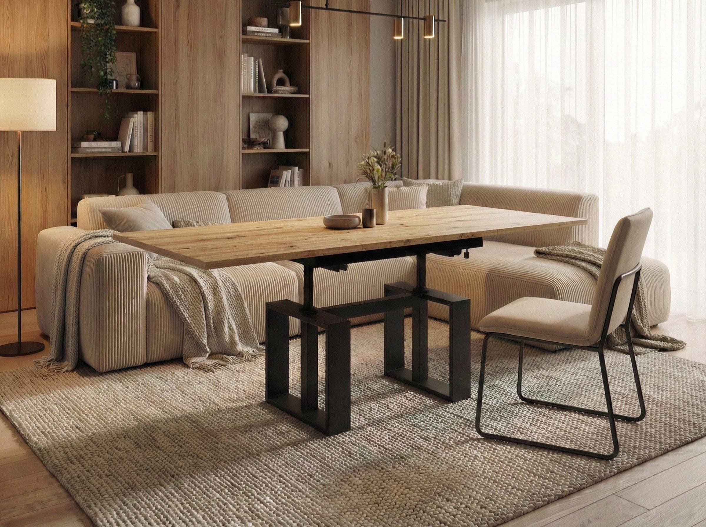 Endo-Moebel Couchtisch Empoli - ausziehbar 110-170cm und höhenverstellbar Doppellift Metall, Couch- & Esstisch, modern Design, Wohnzimmertisch, Multifunktionstisch