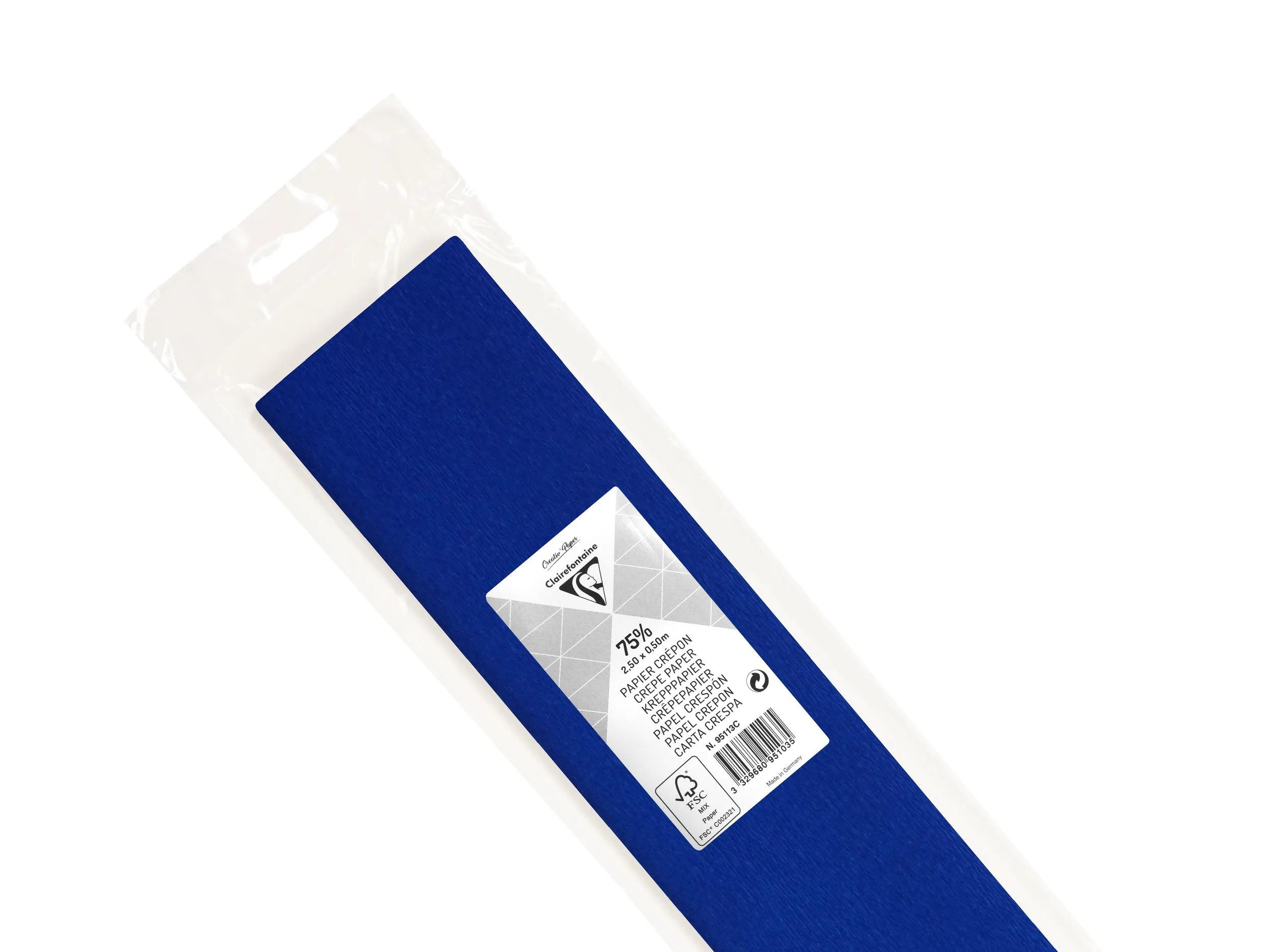 CLAIREFONTAINE Kreppband 10x Krepppapier Blisterpackung 1 Blatt 2,50x0,50m Tiefblau 95113C Krepppapier