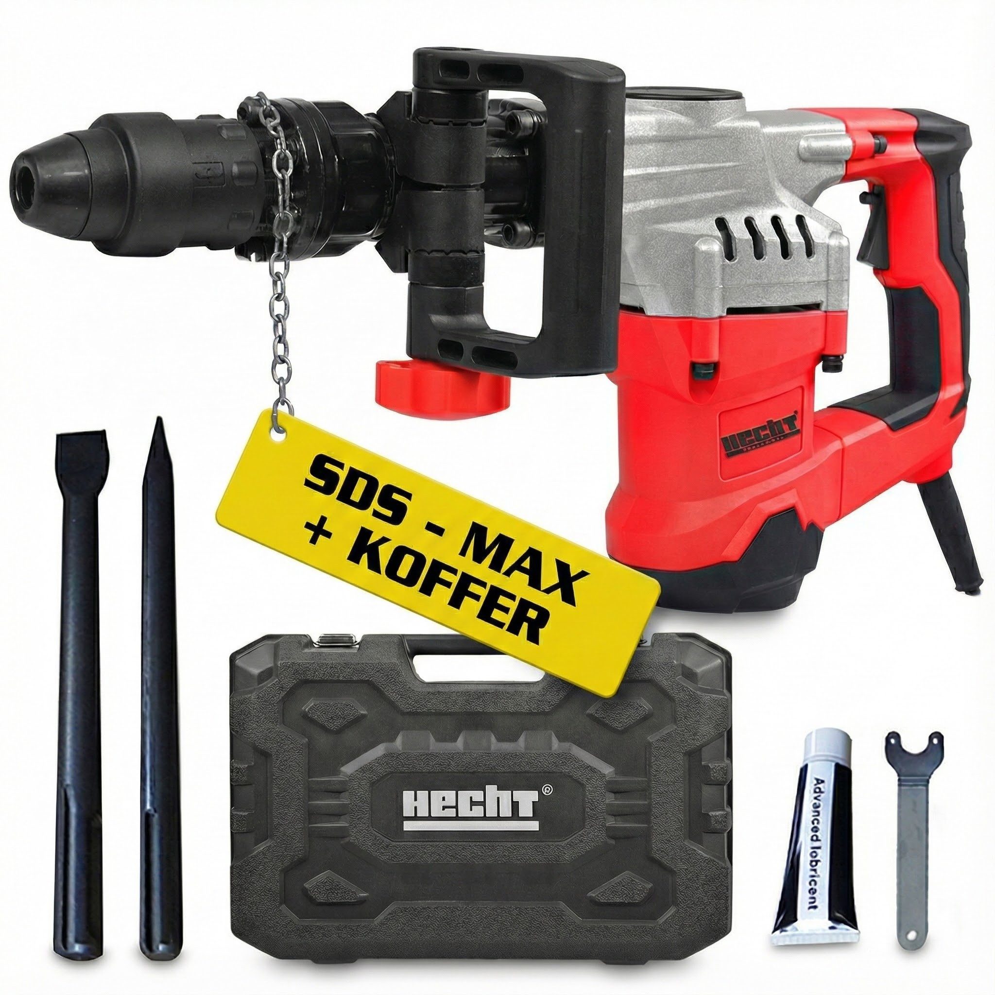 Hecht Abbruchhammer 1090 mit 3600 U/min, für SDS-Max, 15 J mit Zubehör-Koffer, 1300 W