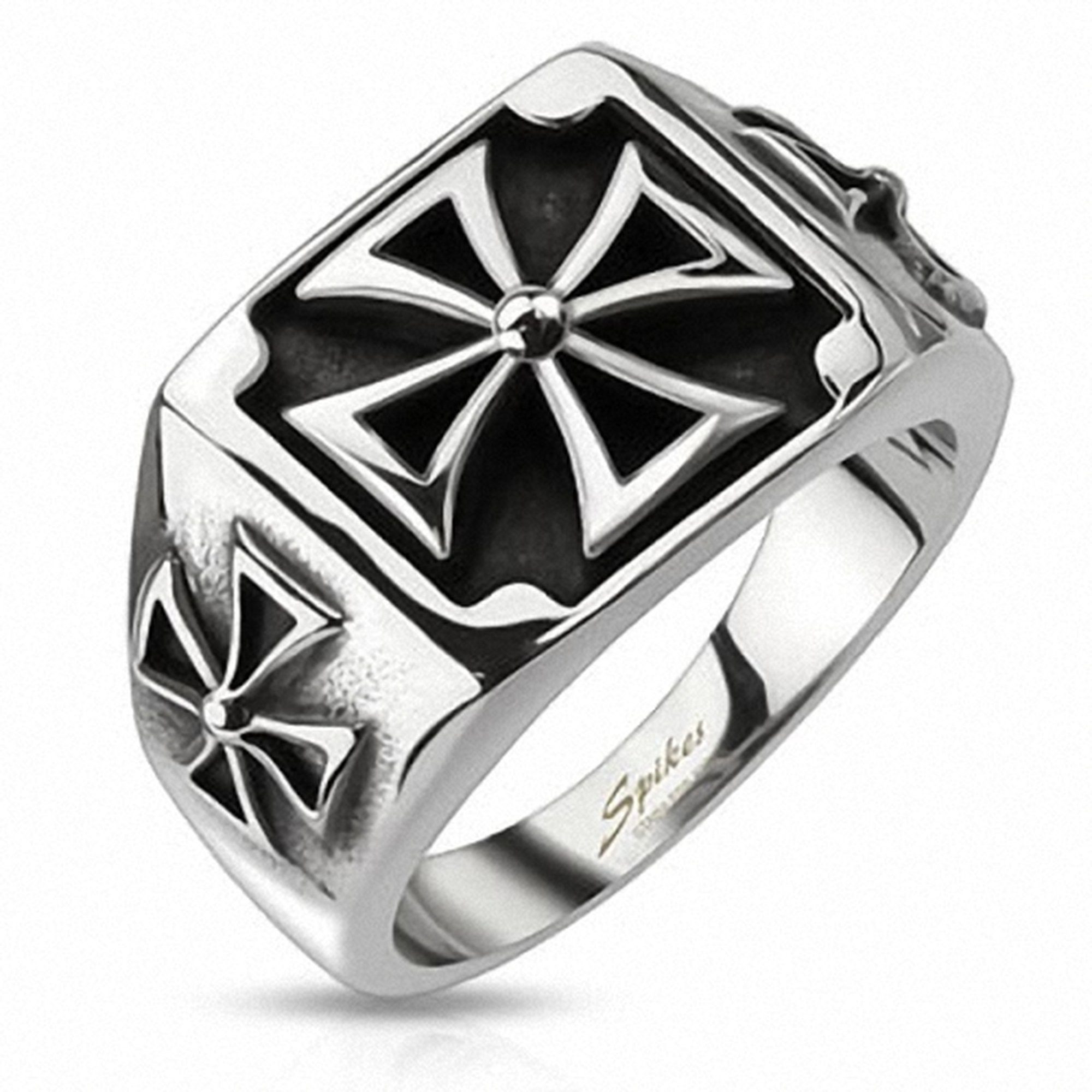 Taffstyle Fingerring Triple Cross, Herren Rocker Herren Herrenring Männer Edelstahl Edelstahl Schmuck Massiv Biker Ring Breit