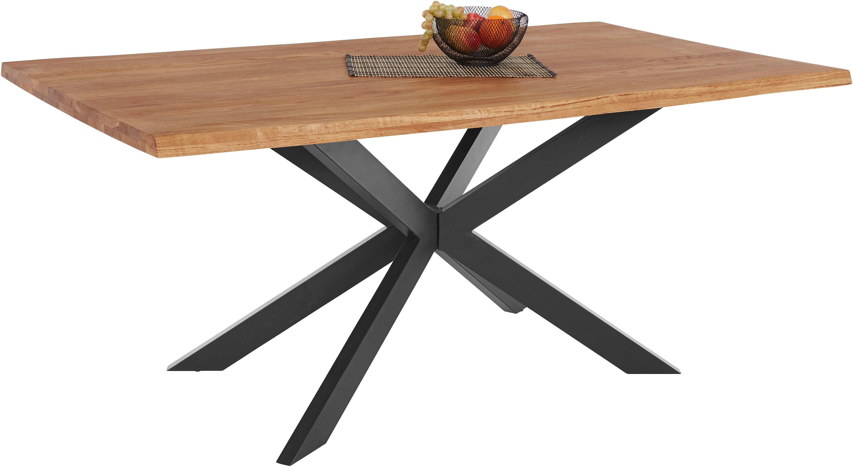 TaBoLe Möbel Baumkantentisch Nevio, Tischplatte Wildeiche Massivholz Baumkante, Gestell Metall Spider