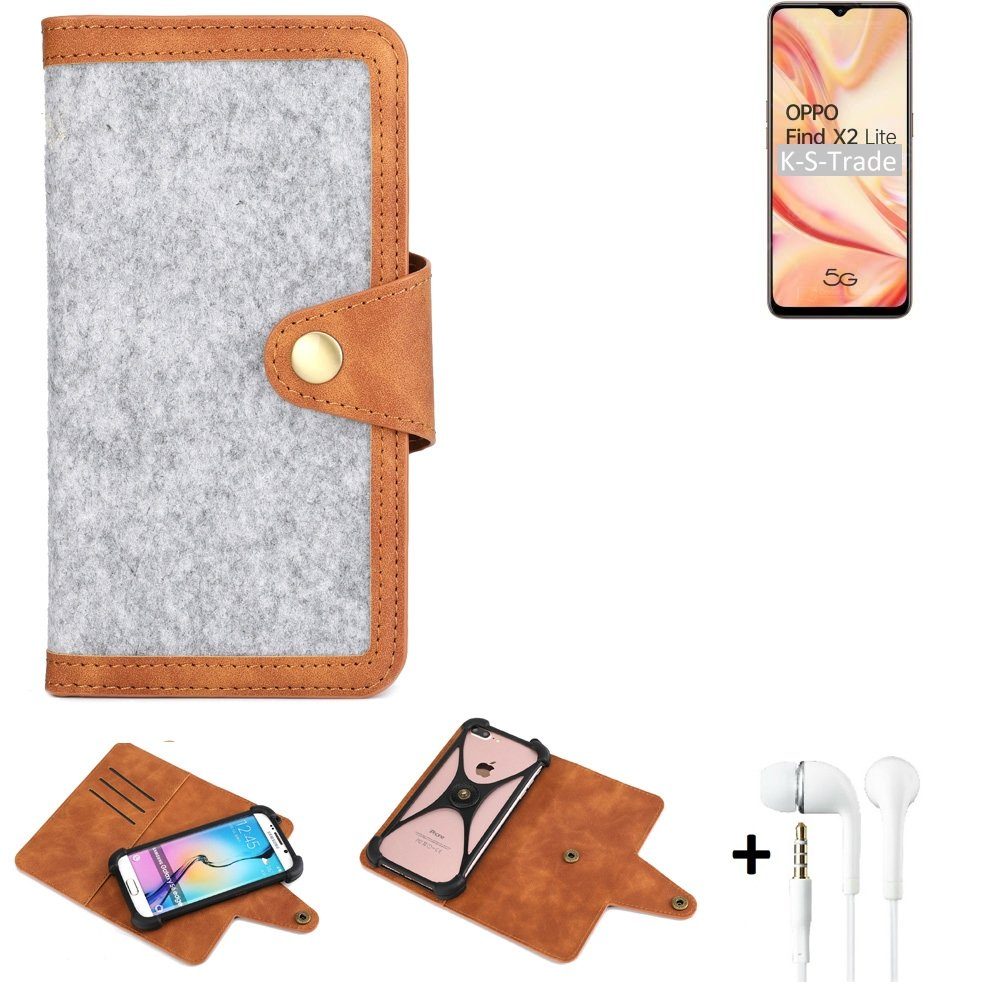 K-S-Trade Handyhülle für Oppo Find X2 Lite, Handyhülle + Kopfhörer Schutzhülle Filz Hülle Kunstleder