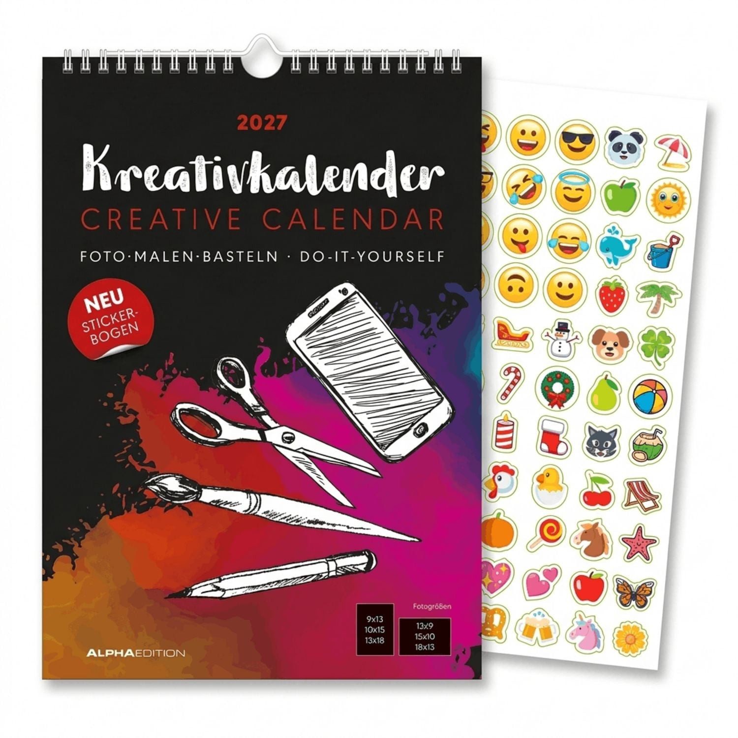 Wandkalender Kreativkalender A4 schwarz 2027