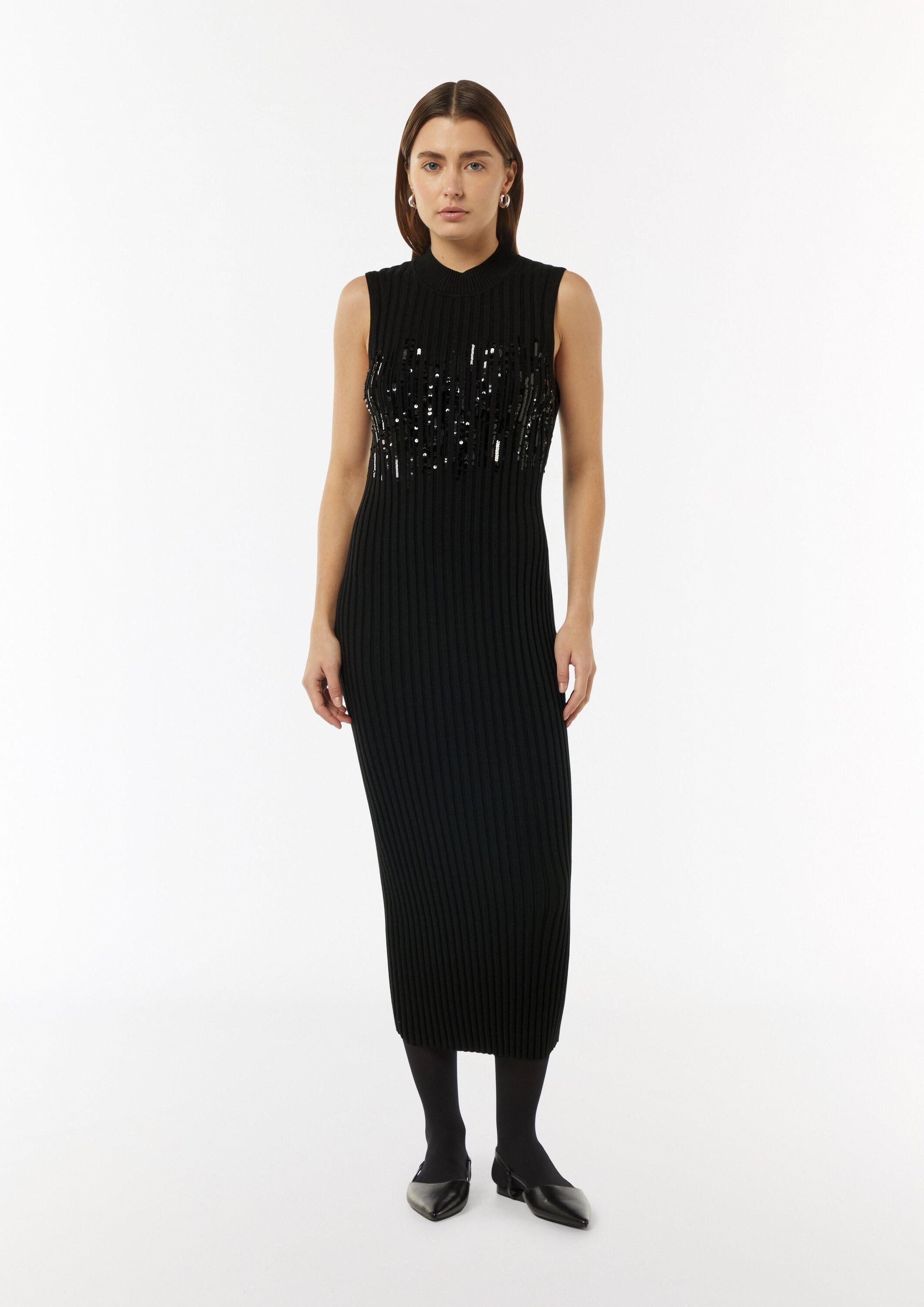 comma Minikleid Kleid Strickkleid mit Stehkragen und Pailletten günstig online kaufen