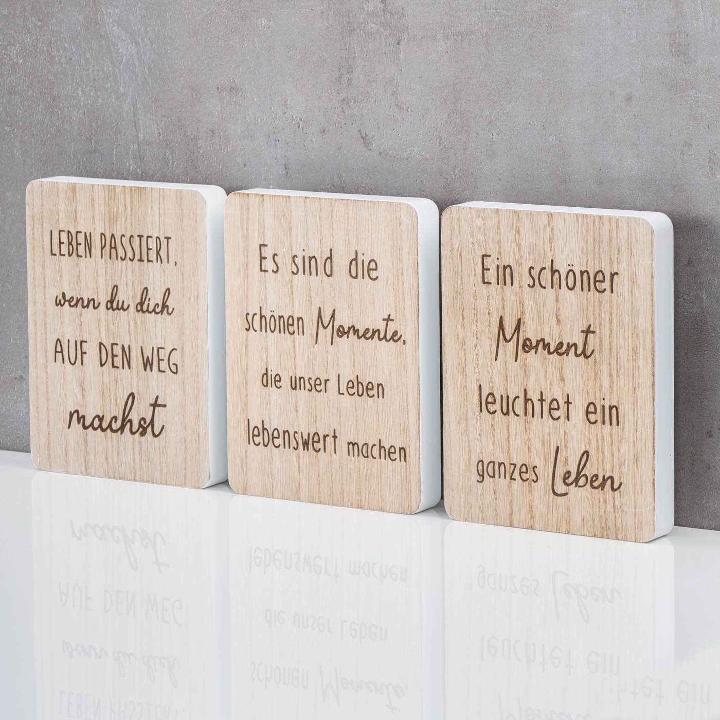 Levandeo® Dekoobjekt, Deko Spruch MDF Schild H20cm Holz Deko-Tafel 3er Aufsteller Natur Set