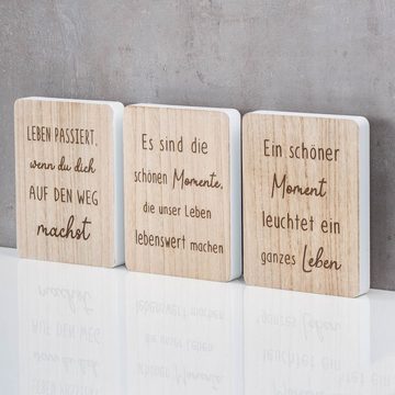Levandeo® Dekoobjekt, Deko Aufsteller Schild H20cm 3er Set Deko-Tafel MDF Holz Natur Spruch