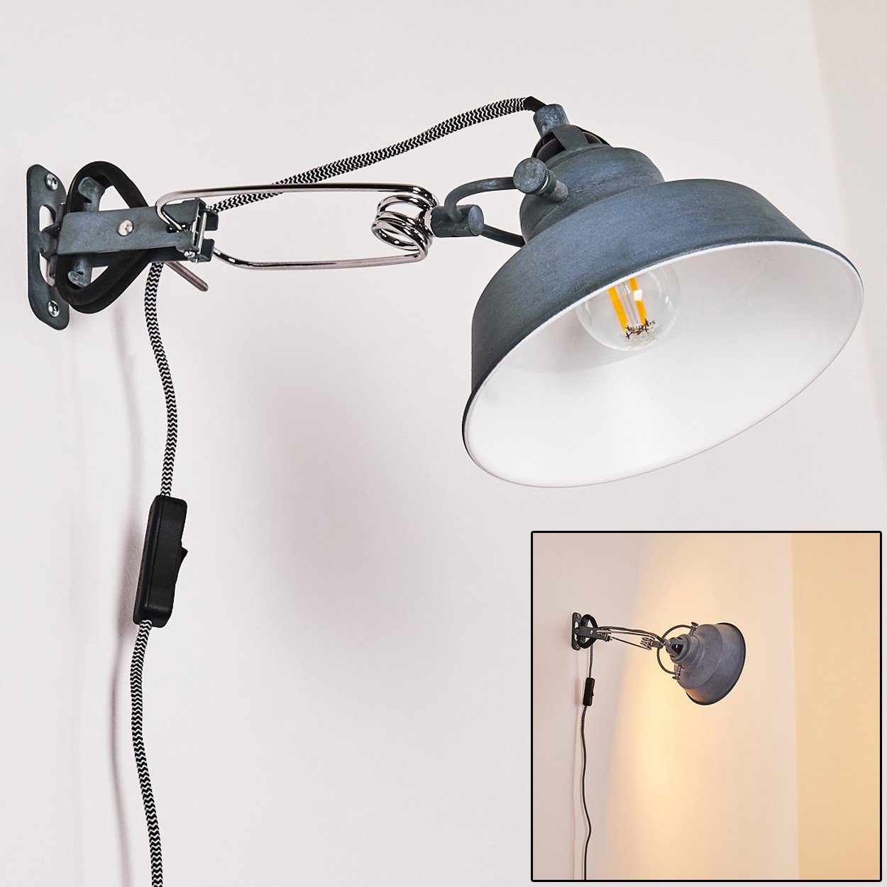 Lampe hofstein Flur Schalter grau Zimmer Wandleuchte Vintage Leuchte Wohn Schlaf Wand