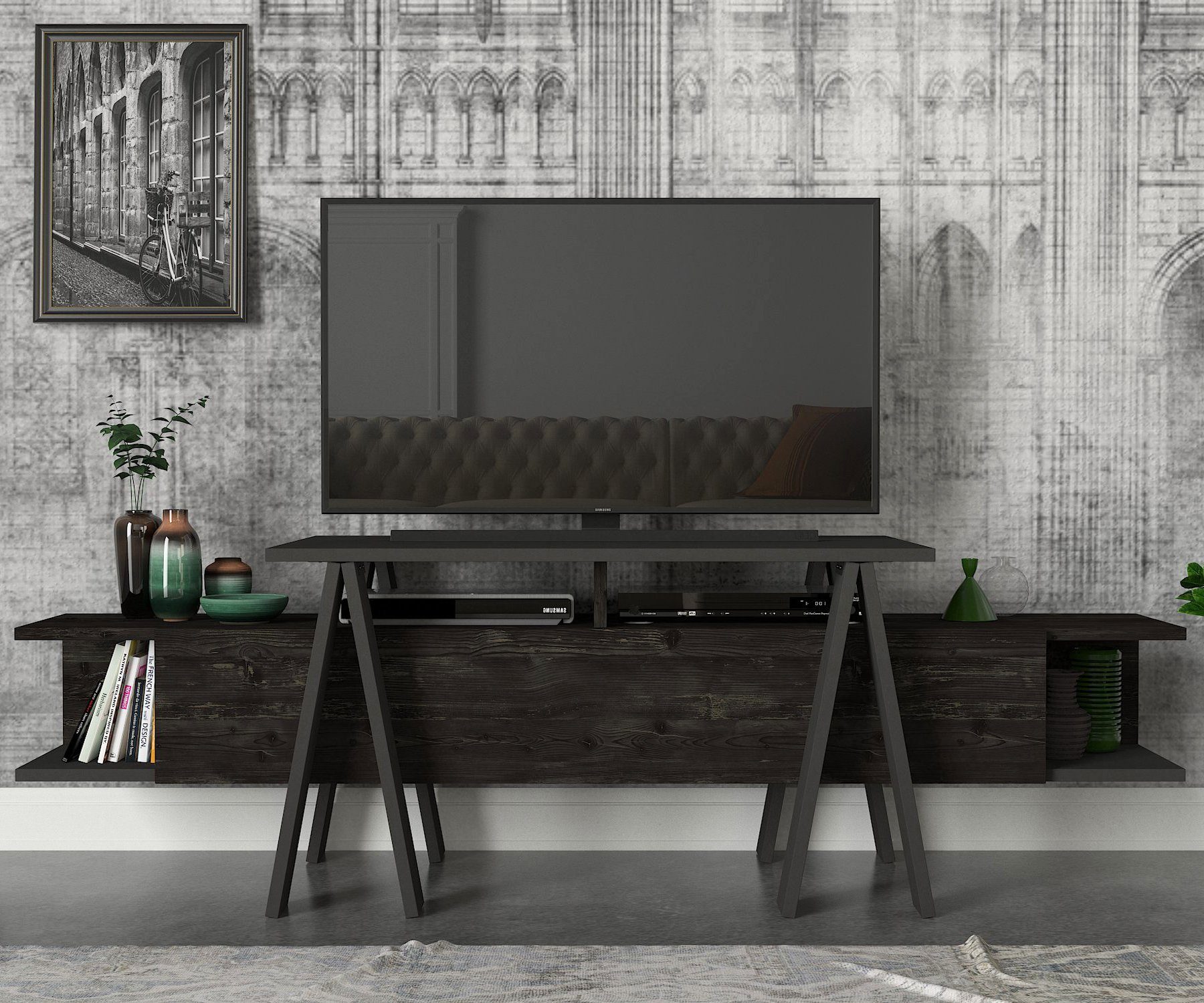 TV Lowboard Braun Rebab Dunkelgrau Design Wohnwand TV-Regal Aspero im moebel17 Anthrazit, modernen