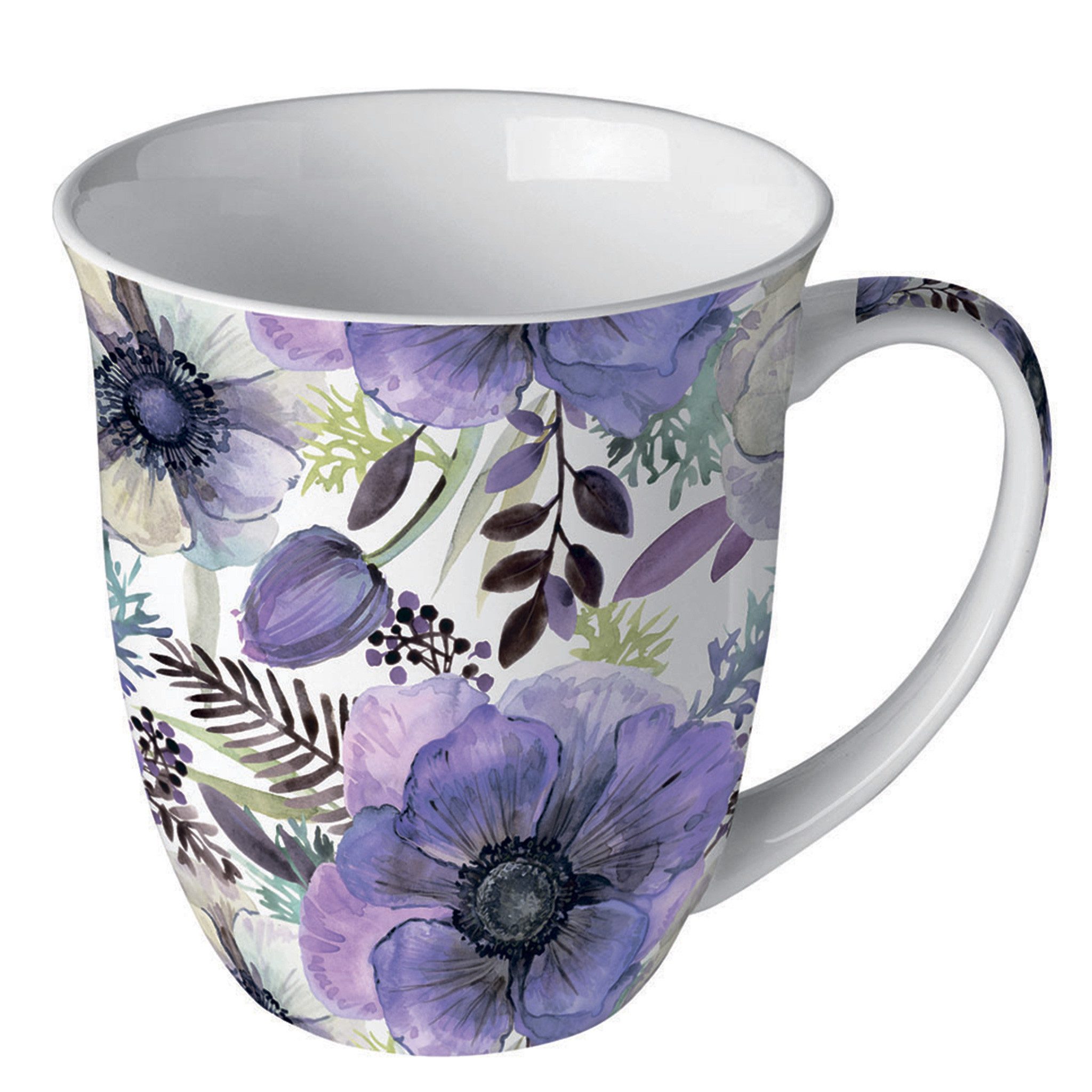 Ambiente Luxury Paper Products Tasse, Keramik, Tasse 10cm Porzellan mit Anemonen Blumenmotiv Weiß / Lila