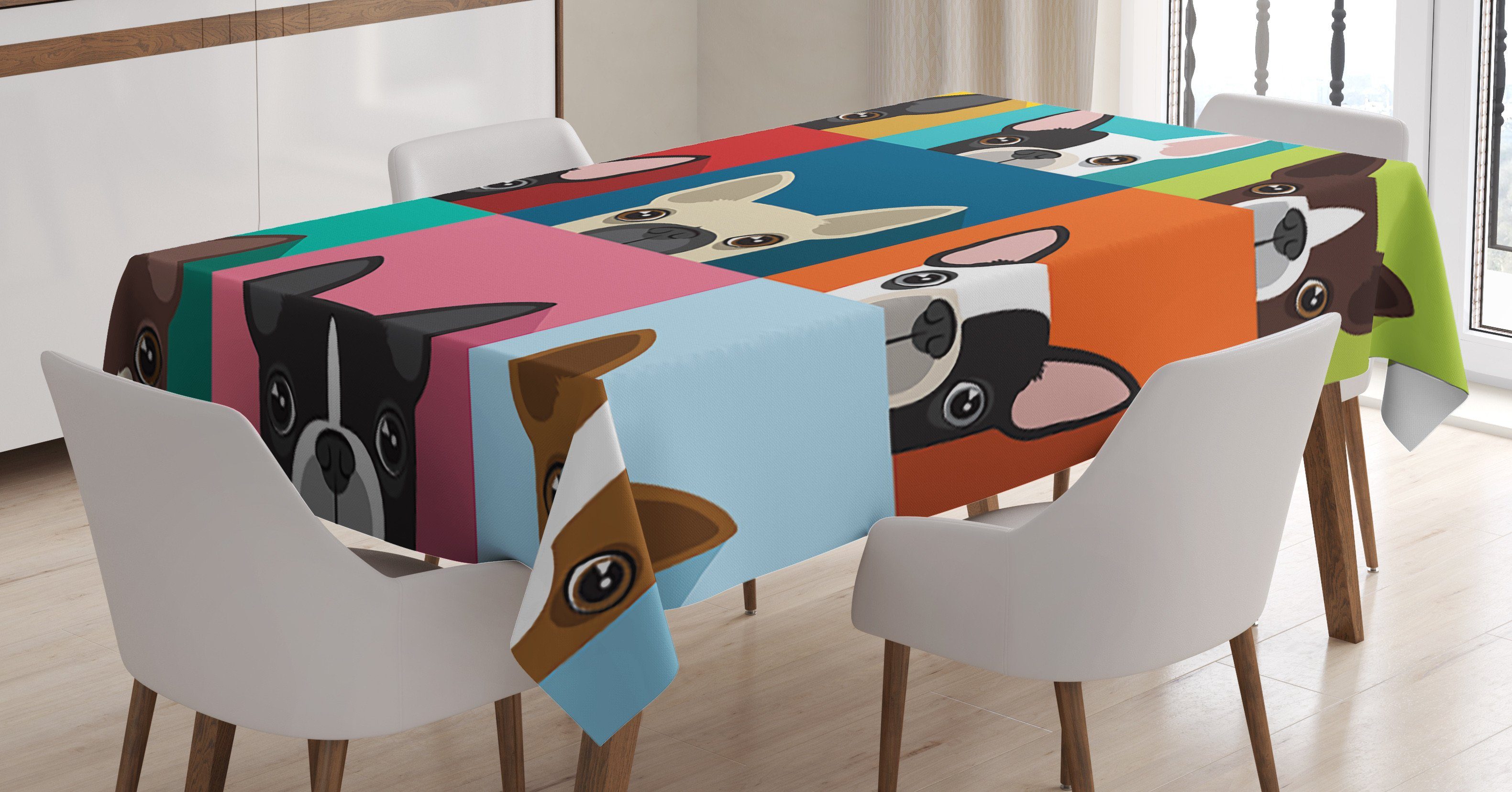 Abakuhaus Tischdecke Farbfest Waschbar Für den Außen Bereich geeignet Klare Farben, Pop Art Terrier Portrait