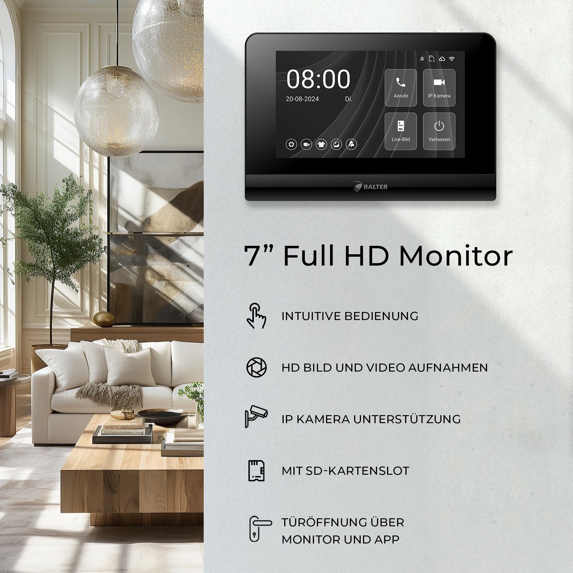 Balter Video-Türsprechanlage ENTRI-L-SET-BLACK-2M (Komplettset, 2-tlg., Touch Smartphone App HD Video)