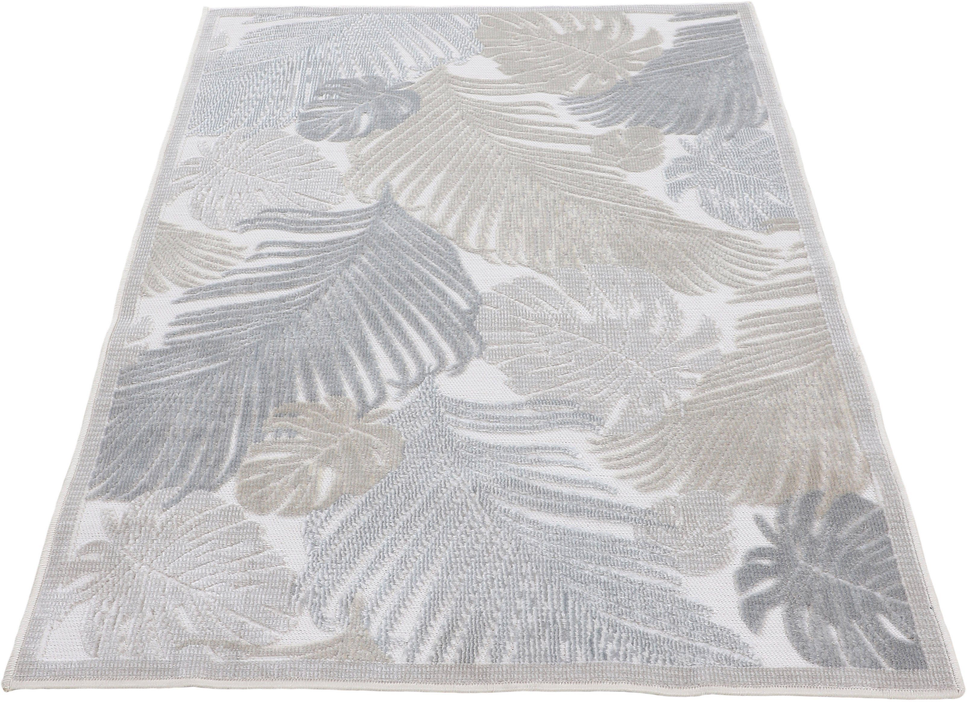 Floral Flachgewebe, mm, beige Teppich 4 104, Hoch-Tief Palmenblätter, Effekt robustes Höhe: Motiv- carpetfine, rechteckig, Deja