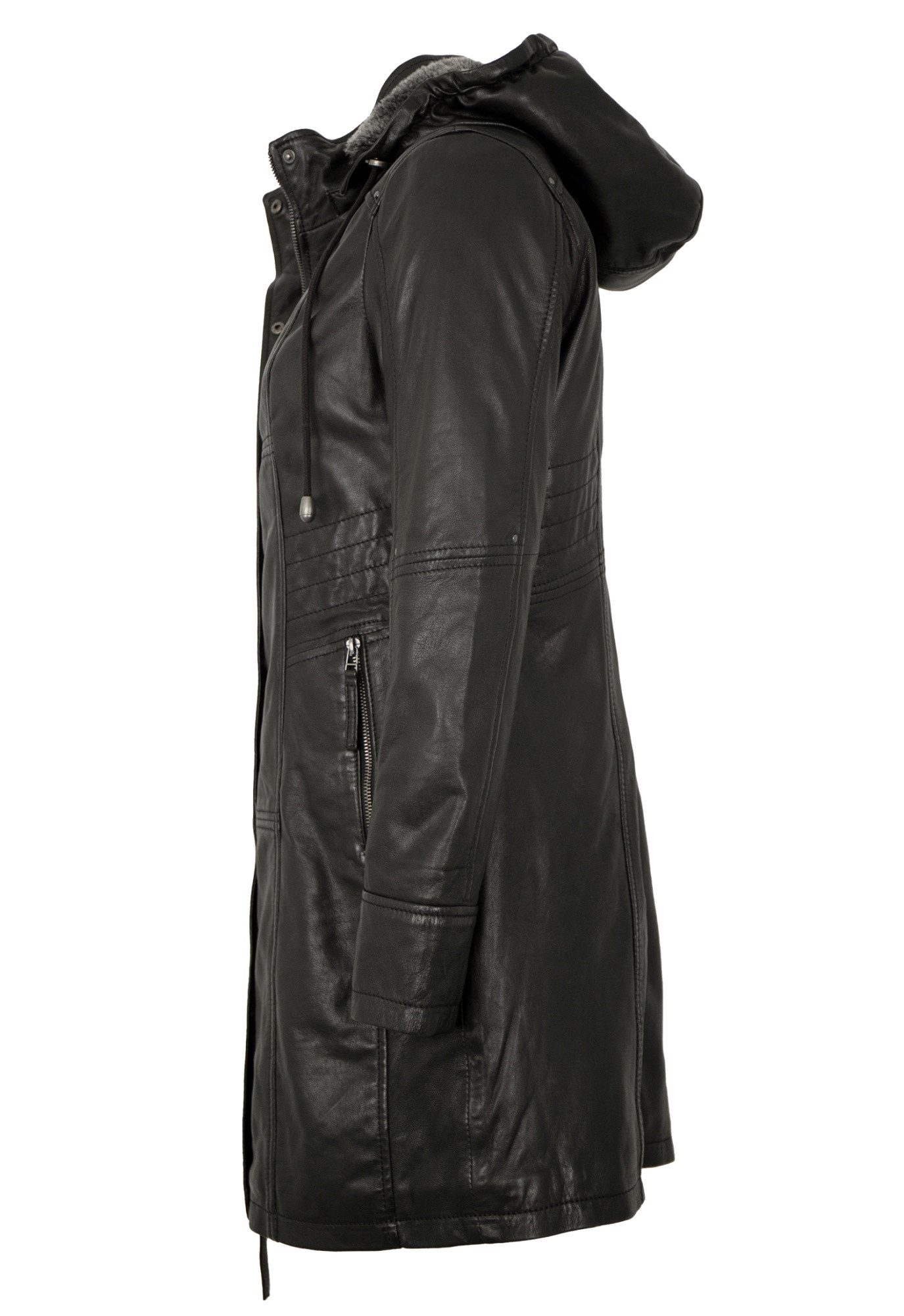 Jilani Lederjacke Unal Jilani - Damen Ledermantel Kapuze Lammnappa schwarz günstig online kaufen