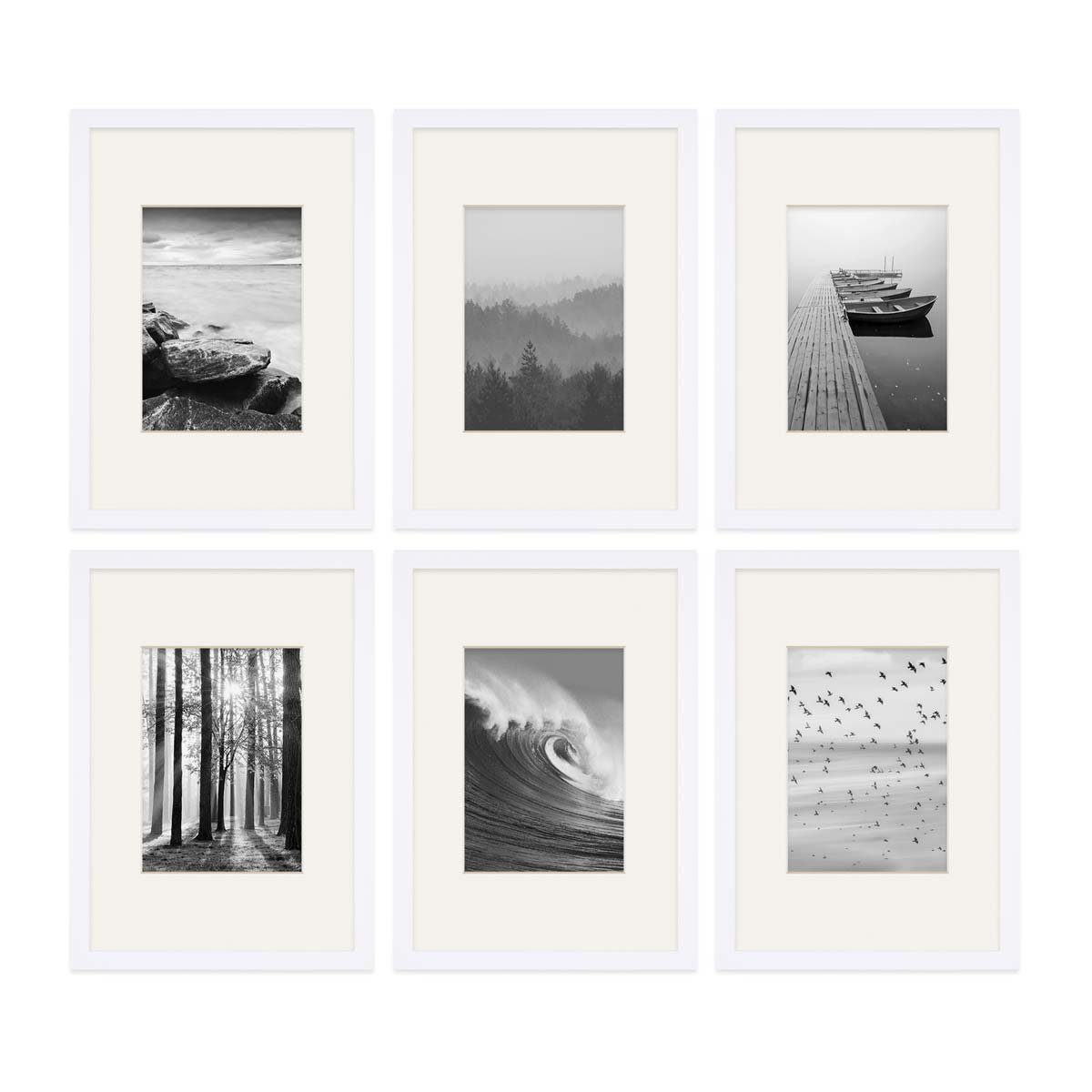 Set 21x30 Weiss Passepartout / A4 Modern mit PHOTOLINI Schmal Bilderrahmen 6er cm