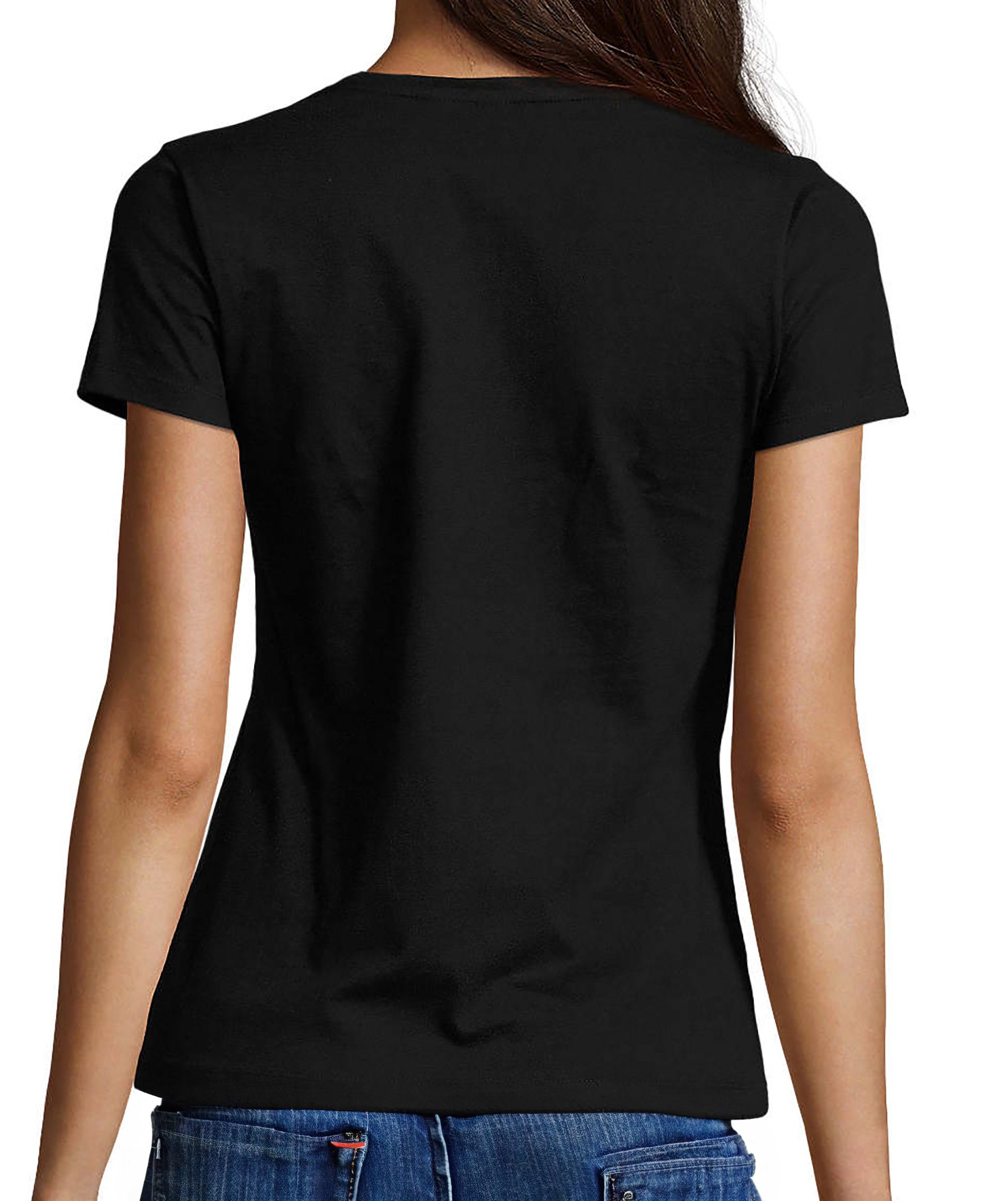 Fit, schwarz Katze i122 bedruckt MyDesign24 - Katzen T-Shirt Aufdruck, Print mit Slim Baumwollshirt mit Herzen Damen Shirt Pinke