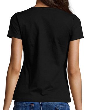 MyDesign24 T-Shirt Damen Smiley Print Shirt - Lächelnder verlaufender Smiley V-Ausschnitt Baumwollshirt mit Aufdruck Slim Fit, i292