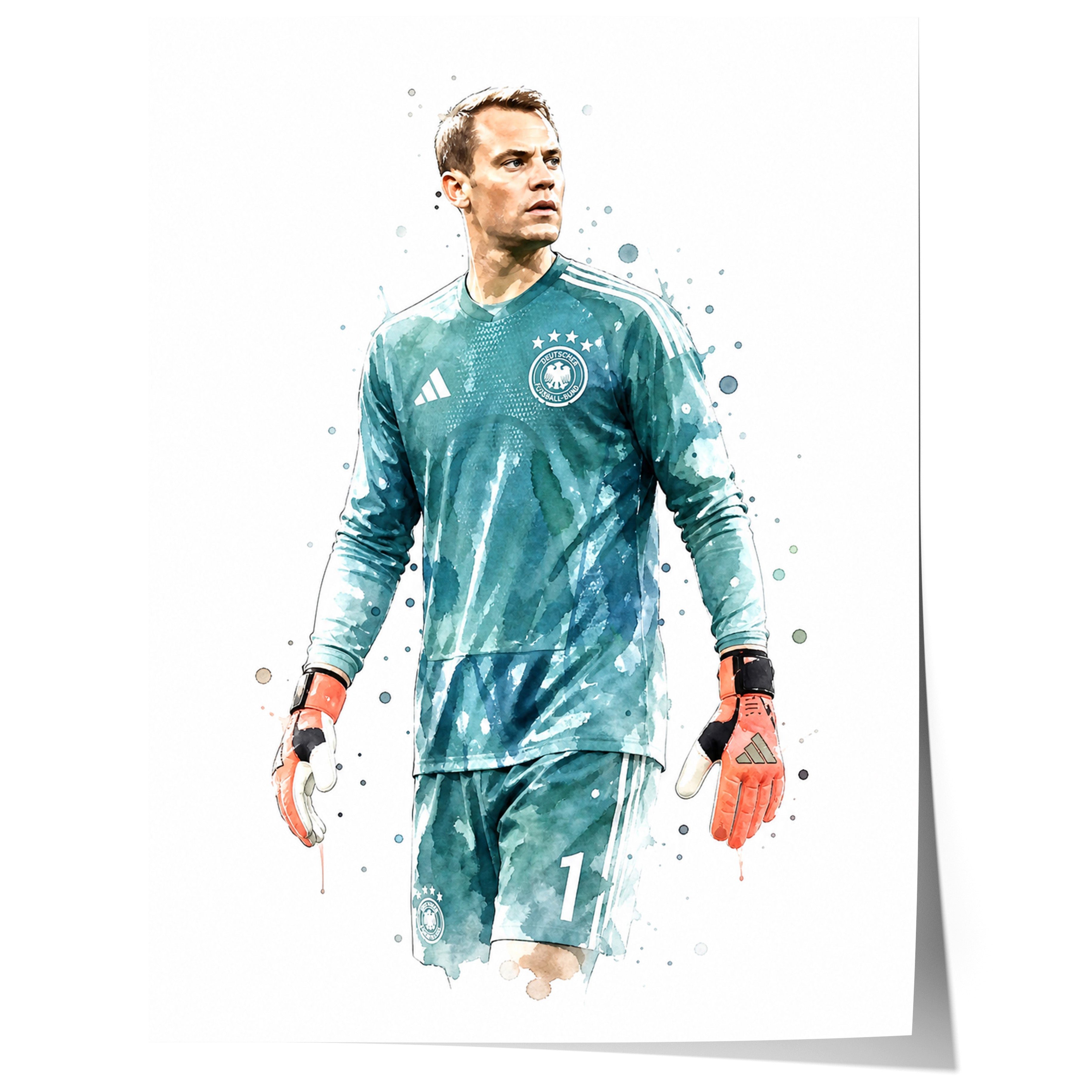 JUSTGOODMOOD Poster Deutschland Fussball Geschenkidee Aquarell Sport Wandbild Deko Print o, (1 St)