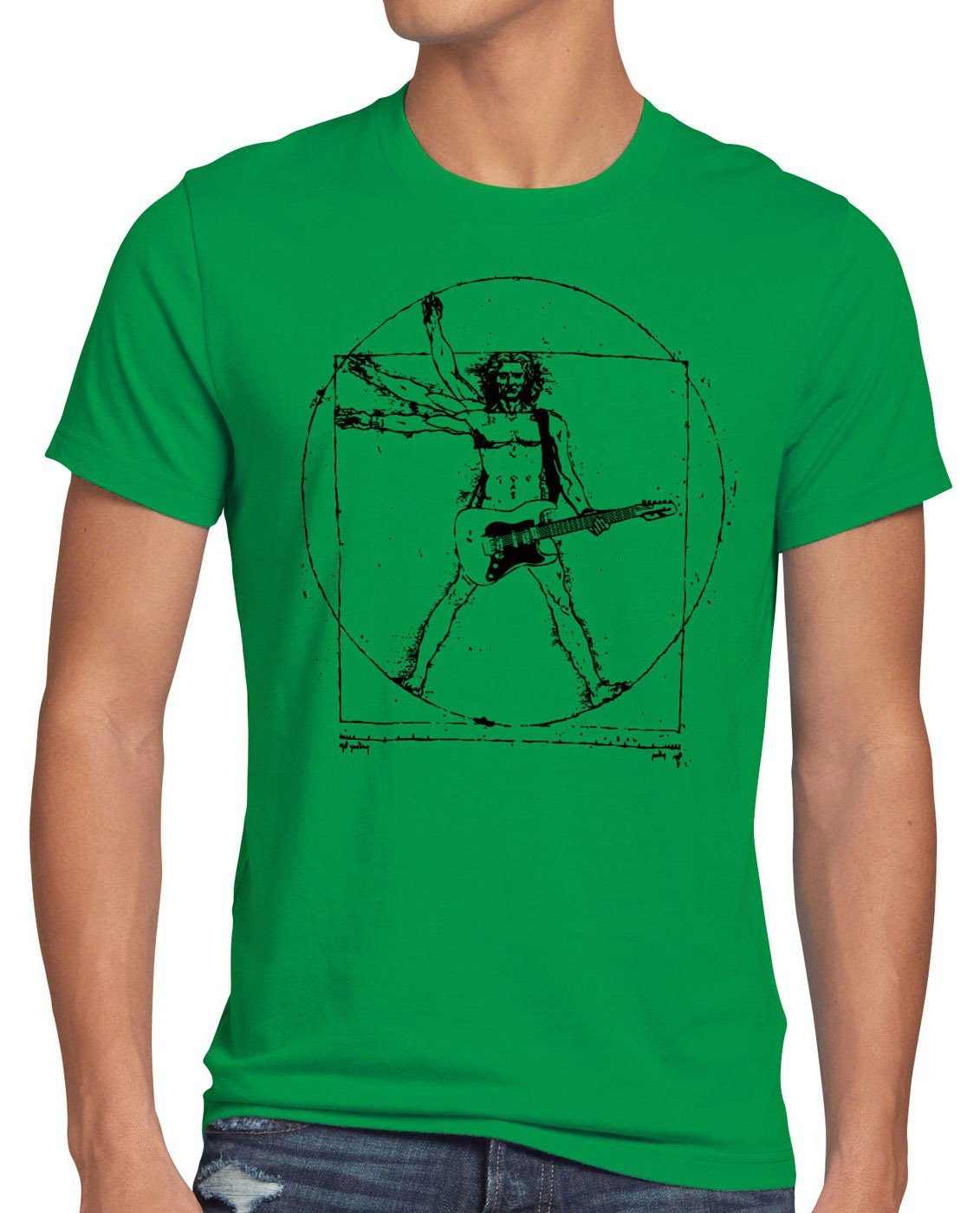 style3 Print-Shirt Herren T-Shirt Da Vinci Rock T-Shirt musik festival gitarre vinyl metal open air wacken mensch grün