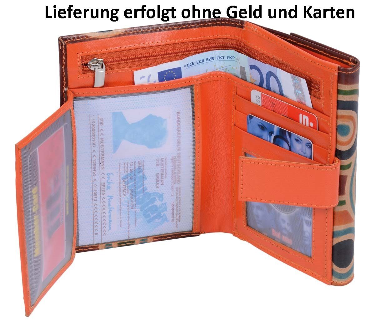 GlücksNugget Geldbörse bunte Leder-Damen-Börse, viele Fächer