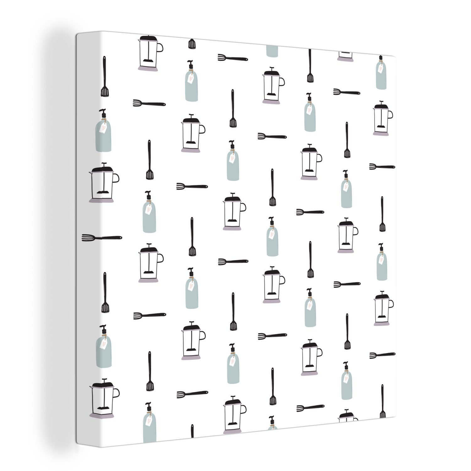 OneMillionCanvasses® Leinwandbild Muster - Grau - Küchenutensilien, (1 St), Leinwand Bilder für Wohnzimmer Schlafzimmer