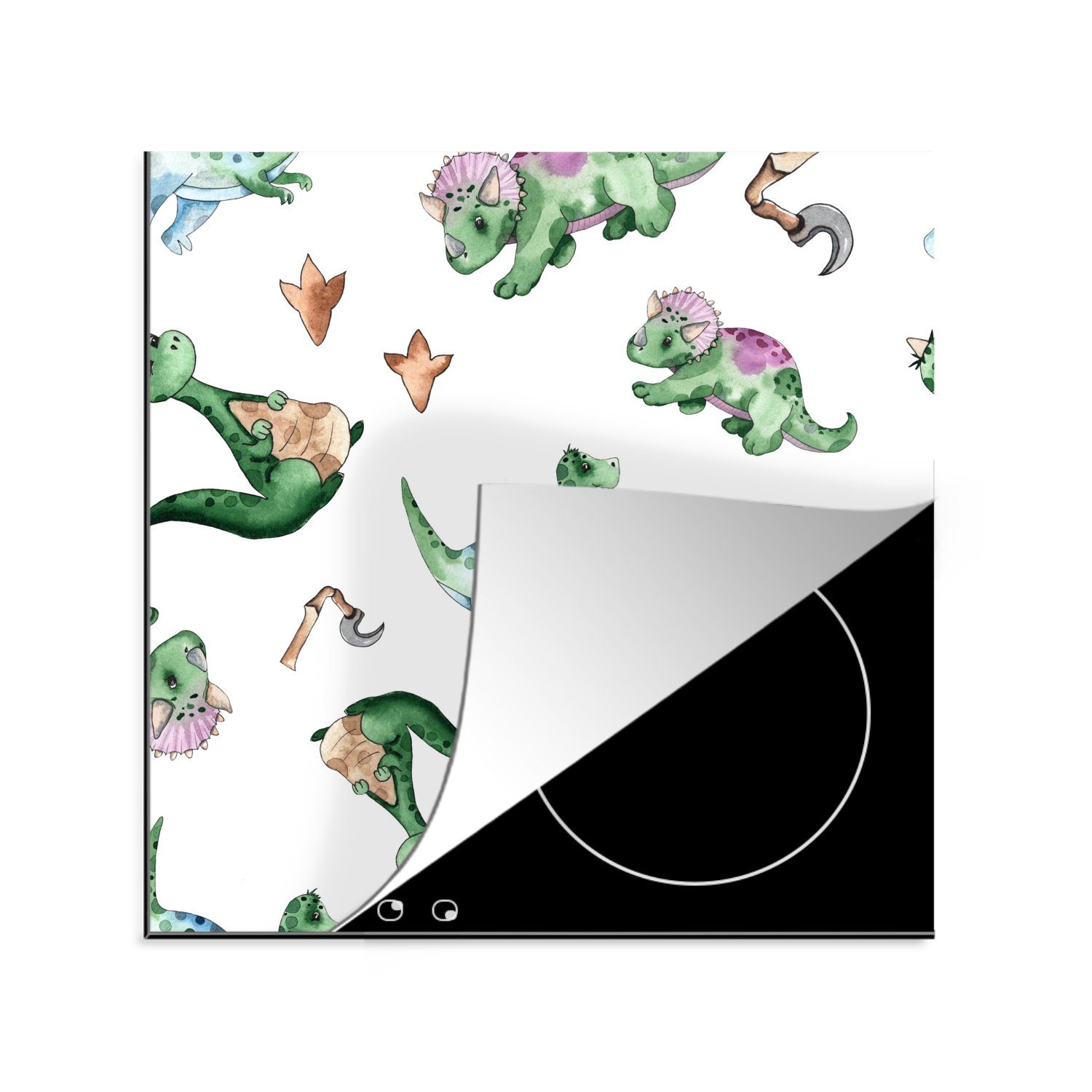 MuchoWow Herdblende-/Abdeckplatte Kinderzimmer - Dinosaurier - Fußabdruck - Jungen - Mädchen - Kinder -, Vinyl, (1 tlg), 78x78 cm, Ceranfeldabdeckung, Arbeitsplatte für küche