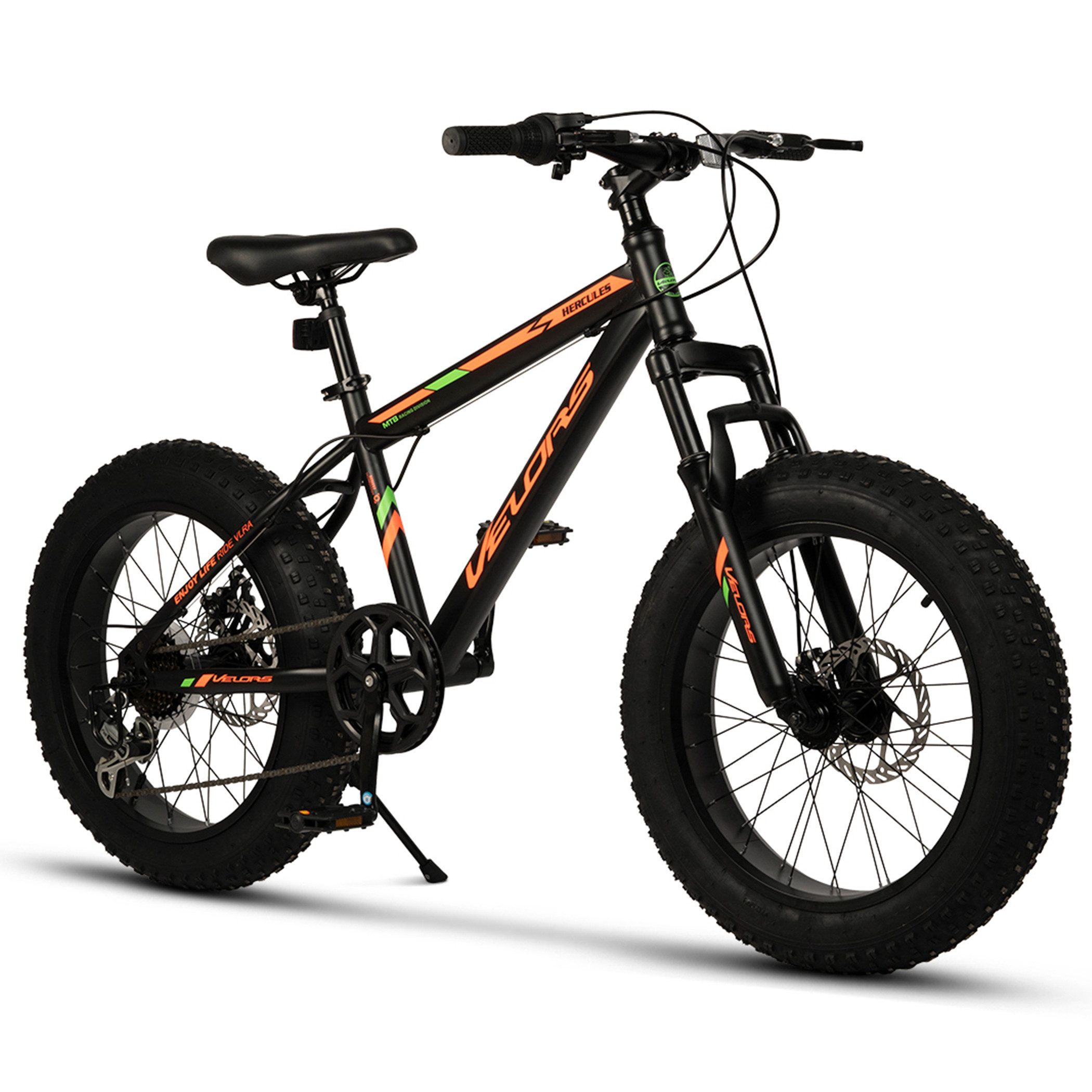 Velors Fatbike 20 Zoll Kinderfahrrad Jugendfahrrad MTB, 21 Gang Shimano Tourney Schaltwerk, Kettenschaltung, 130 - 165cm Hardtail Fahrrad mit mechanische Scheibenbremse