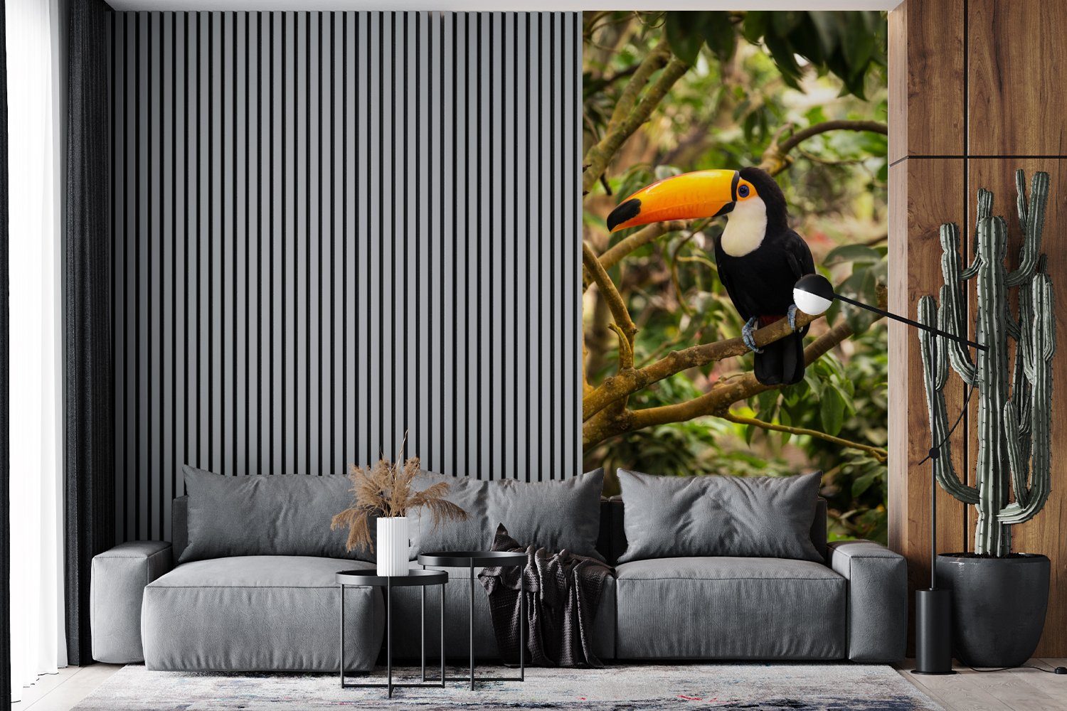 bedruckt, - Wohnzimmer Dschungel - Fototapete Fototapete MuchoWow Tukan - Küche, für Schlafzimmer Vogel - Tropisch, Natur (2 St), Vliestapete Matt,
