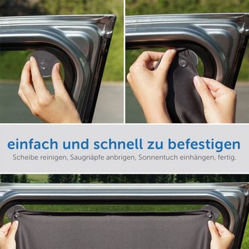 Sonnenschutz Universal - Doppelpack - Dunkelgrau, Zamboo, Sonnenschutz Tuch für Auto Seitenscheiben mit Saugnapf Befestigung