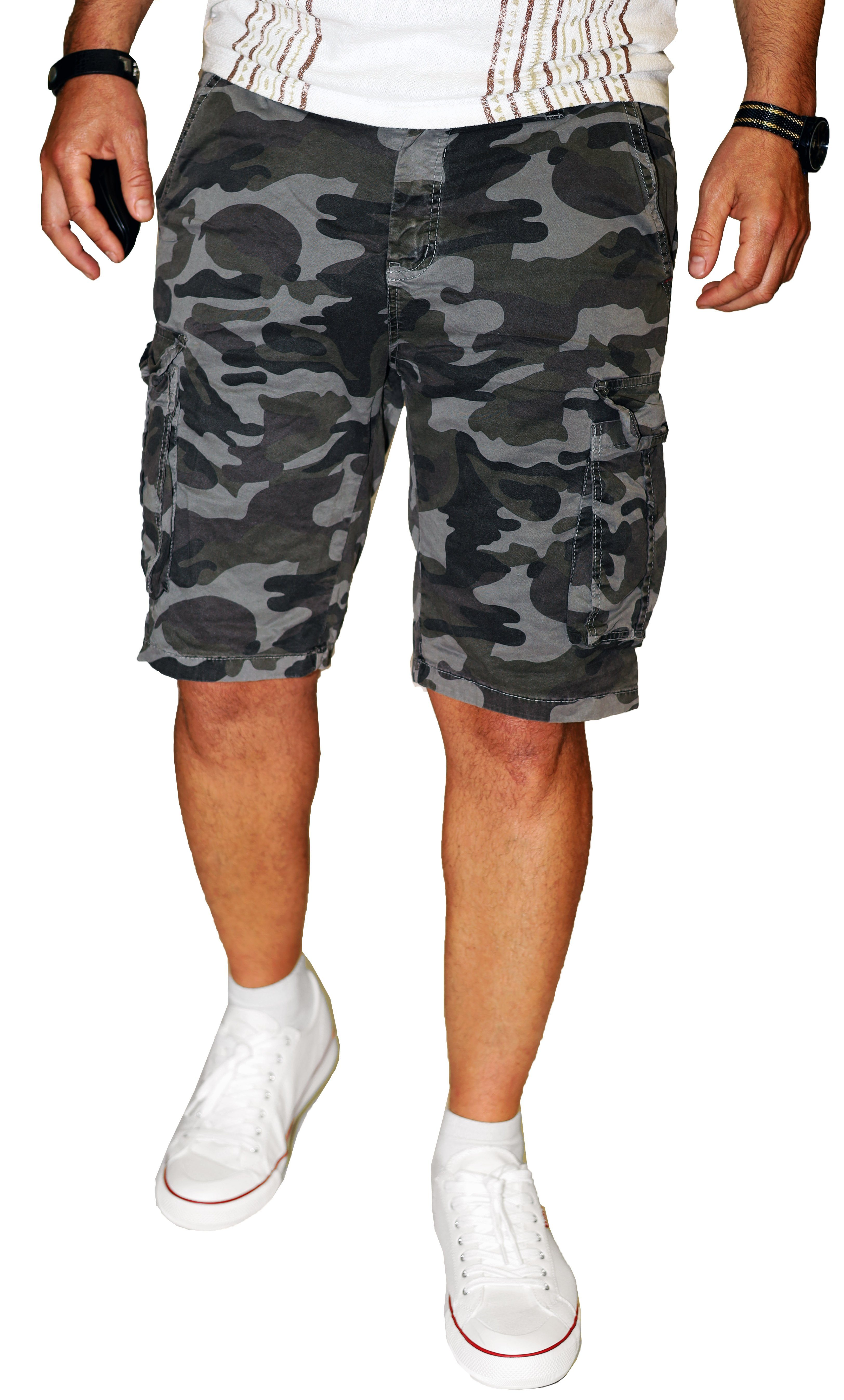 Baumwolle Herren Army Cargoshorts Hose Tarnfarben, Short aus RMK Set Camouflage 100% Tarn Grau Bermuda in kurze