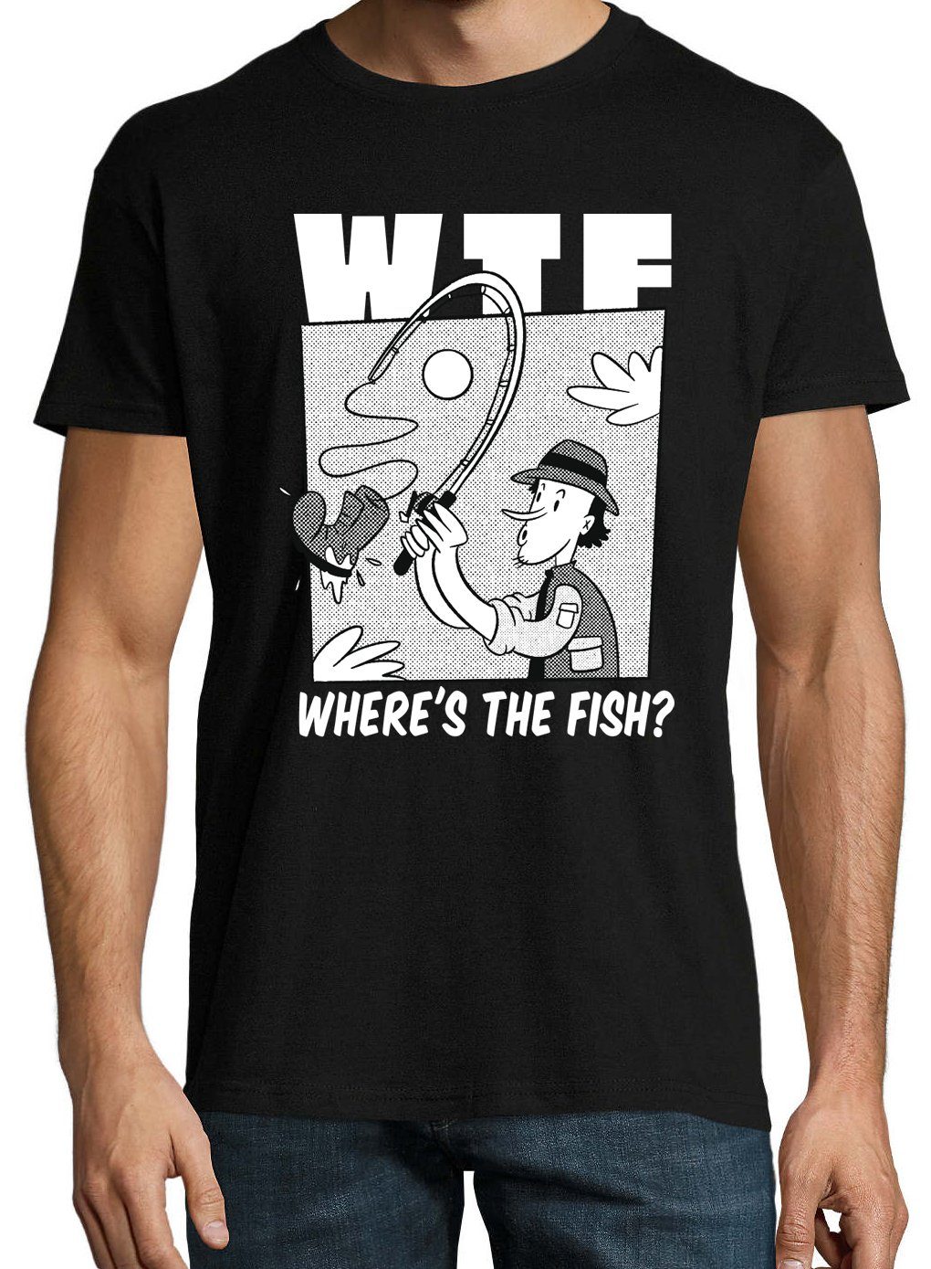Fish?" Shirt The Youth trendigem Where´s Frontprint Designz Herren Schwarz "WTF T-Shirt mit