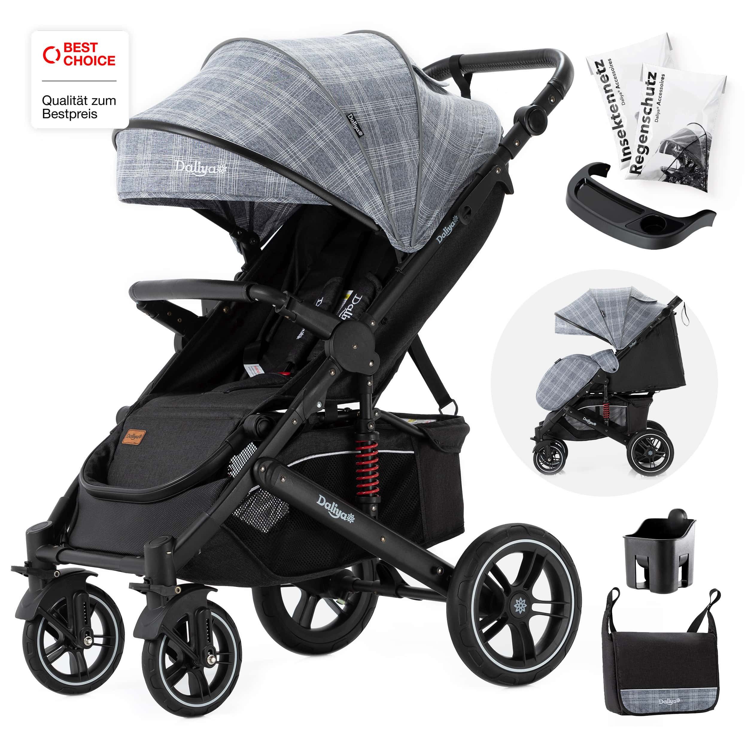 Daliya® Kinder-Buggy RAPIDY Buggy Kinderwagen, XXL Set, kompakt, Kinderbuggy, Sportwagen, (10-tlg), Liegeposition, Fußsack, Spieltisch, Wickeltasche, Regenverdeck