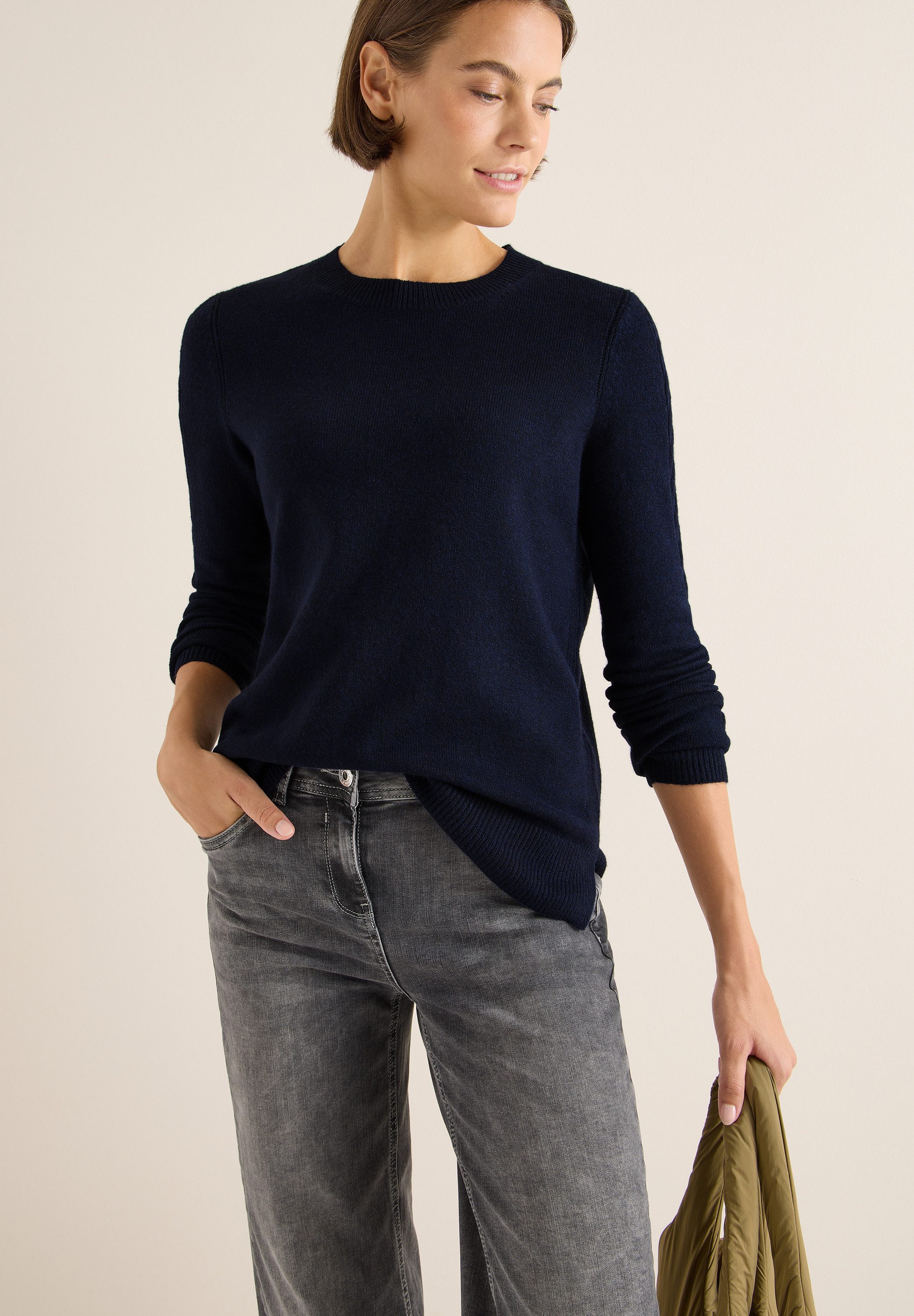 CECIL Rundhalspullover mit Rippbündchen günstig online kaufen