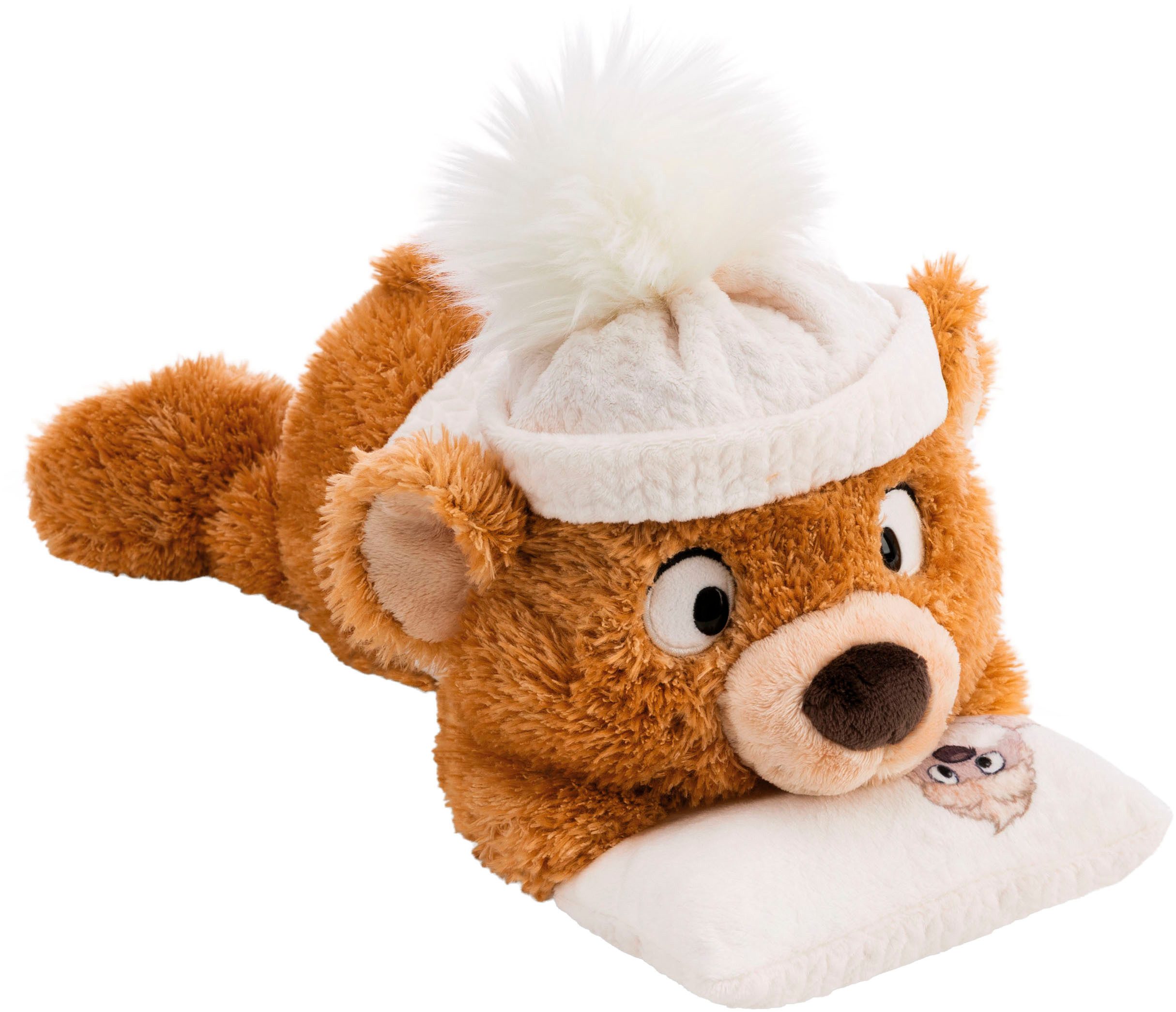 Nici Kuscheltier Winter, Bär Capiccino mit Kissen 35cm liegend