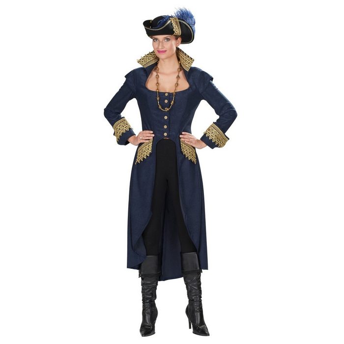 Metamorph Kostüm Eleganter Piratenmantel mit Goldbesatz Dunkelblaues Piratenkostüm für Captain Jackie