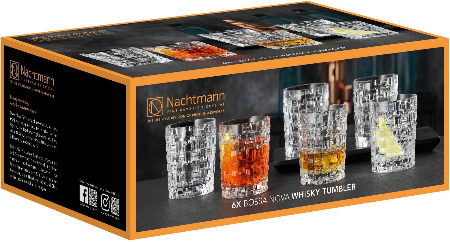 Nachtmann Bossa in Kristallglas, Whiskyglas 6-teilig ml, Made 330 Nova, Germany,