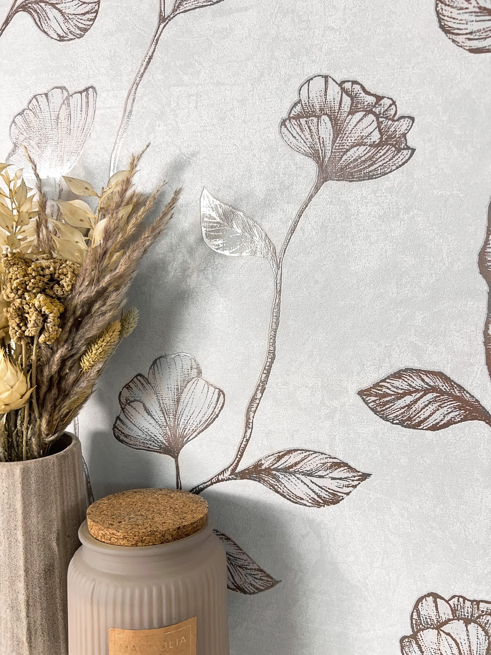 Newroom Vliestapete, Grau Tapete Floral Blumen günstig online kaufen