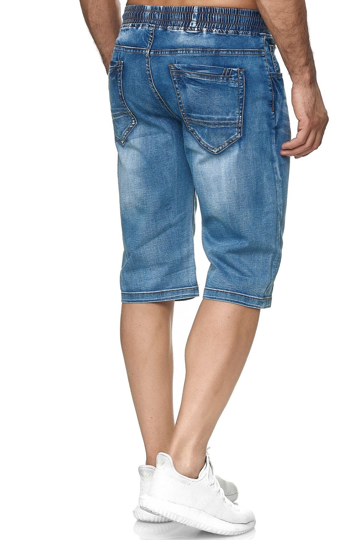 3152 Sommer (1-tlg) Hose Blau GUTTI Jeansshorts 5-Pocket Kurze Jeans Shorts Dehnbund in LEO