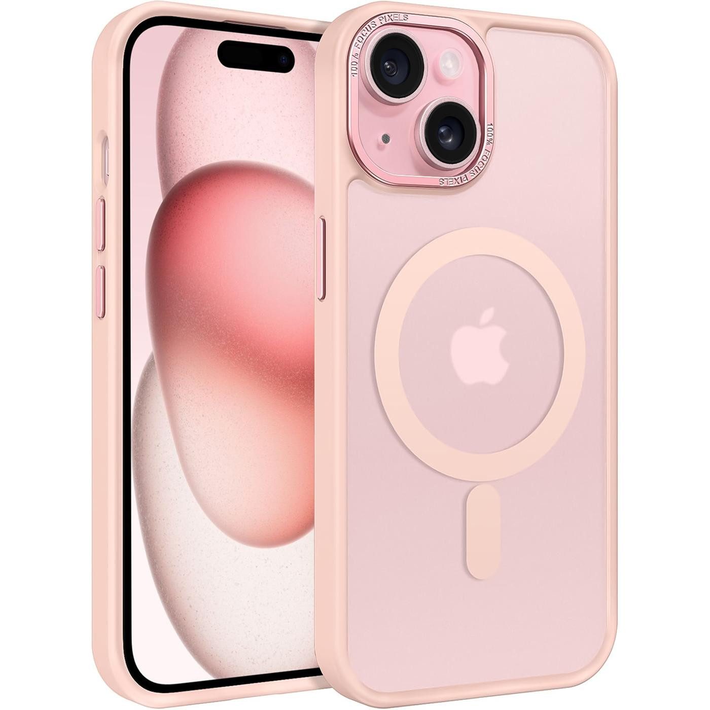 CoolGadget Handyhülle Magnet Hülle für iPhone 15 Schutzhülle mit Metall Kamerarahmen 6,1 Zoll, magnetisches Schutzcase Matt Stoßfest kompatibel mit Magsafe Zubehör