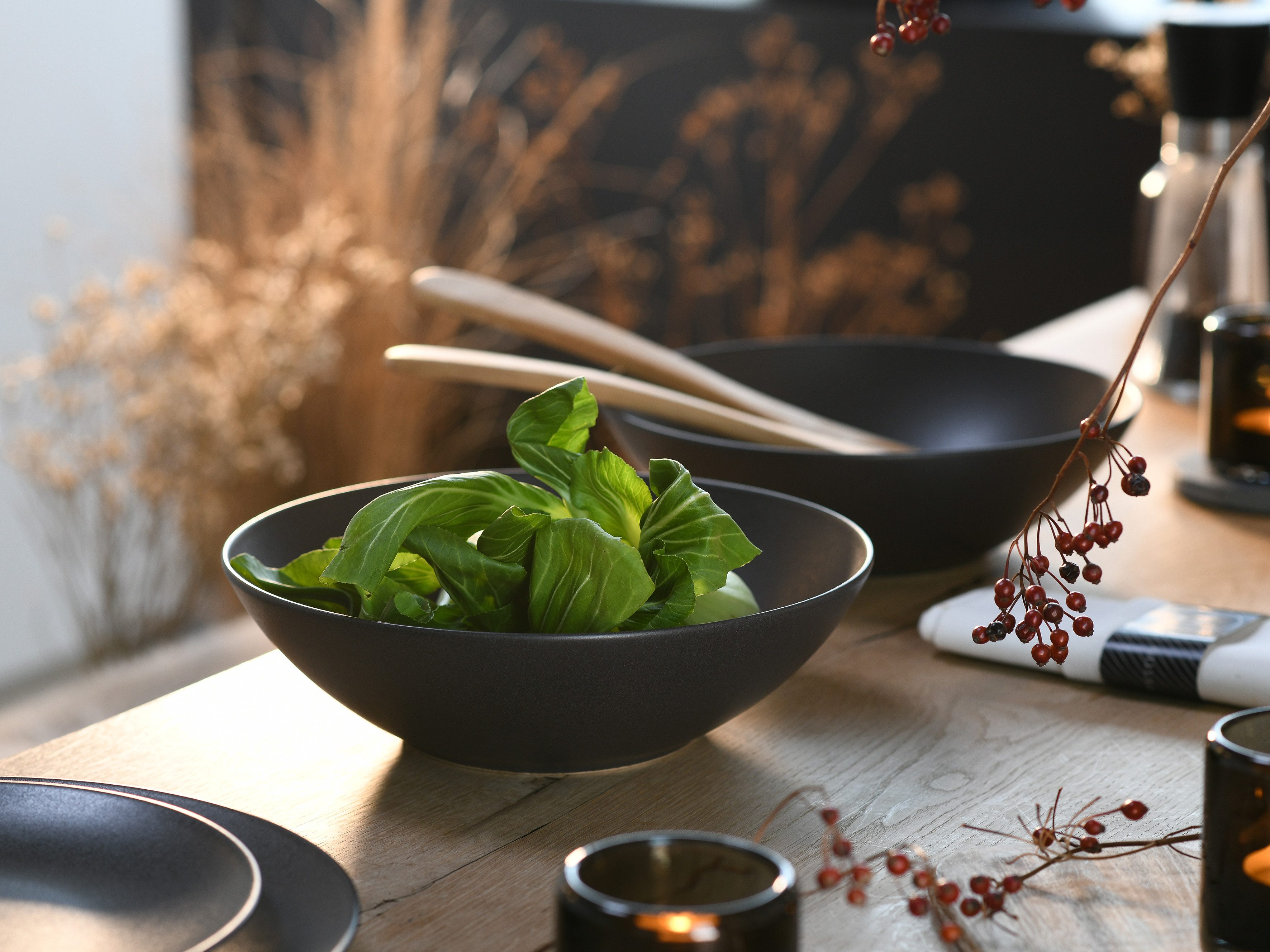 CreaTable Salatschüssel Soft Touch Black, Steinzeug, (Set, 2-tlg), Ø 24 cm