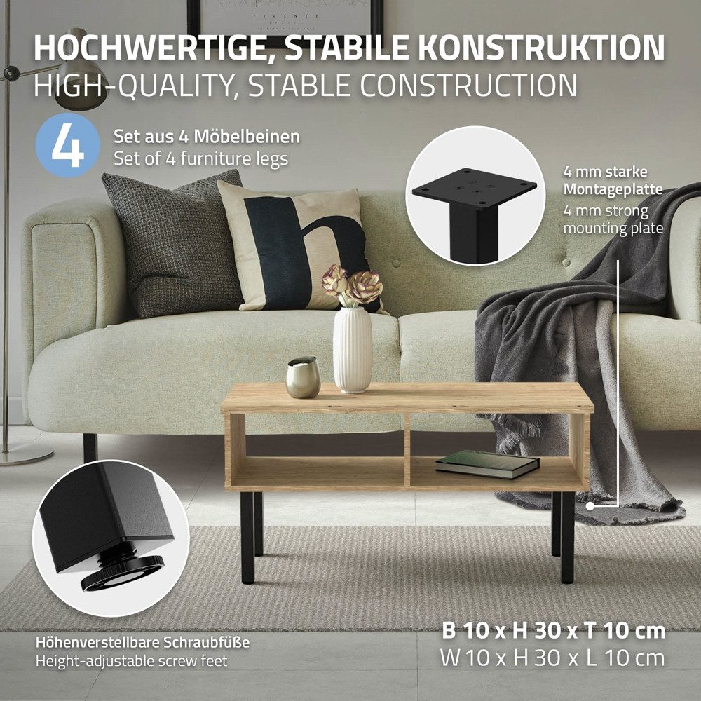 ML-DESIGN Tischbein Tischkufen I-Design Möbelfüße Tischgestell aus pulverbeschichtet Stahl, 4er Set Bankkufen 30cm Schwarz glänzend eckig Möbelbeine – Bild 2 von 5