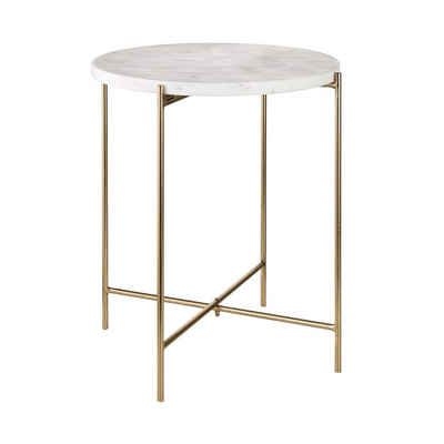 BUTLERS Beistelltisch MARBLE Beistelltisch mit Marmorplatte, weißer Abstelltisch Ø 35cm - Tisch aus Marmor - mit goldenen Füßen