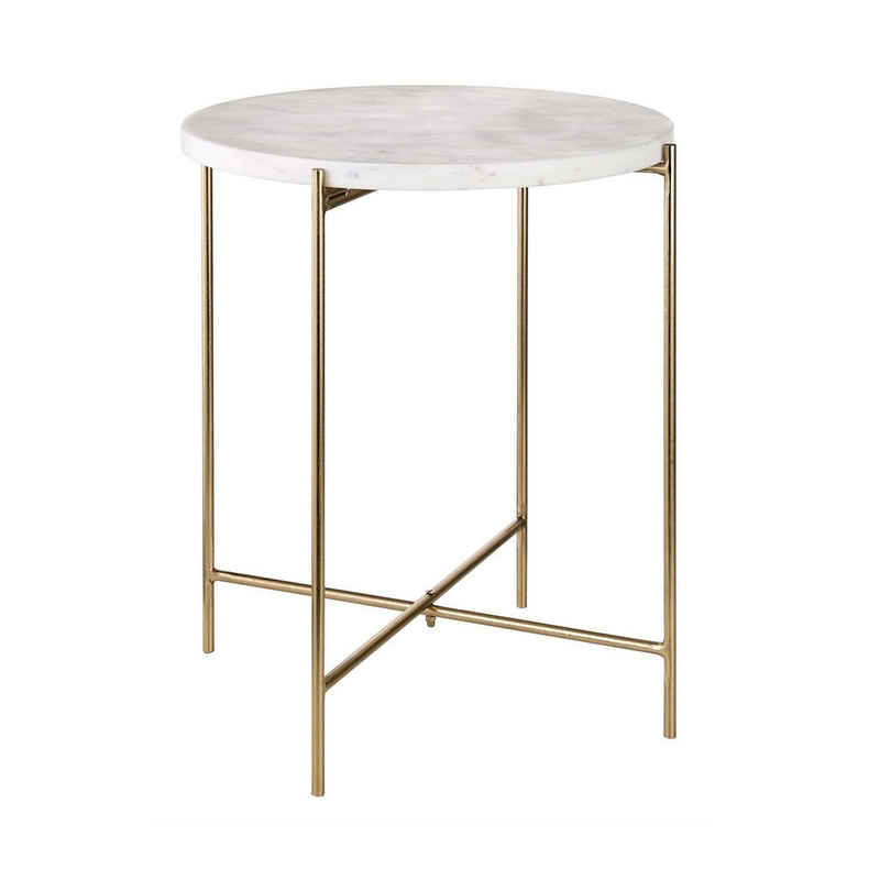 BUTLERS Beistelltisch MARBLE Beistelltisch mit Marmorplatte, weißer Abstelltisch Ø 35cm - Tisch aus Marmor - mit goldenen Füßen